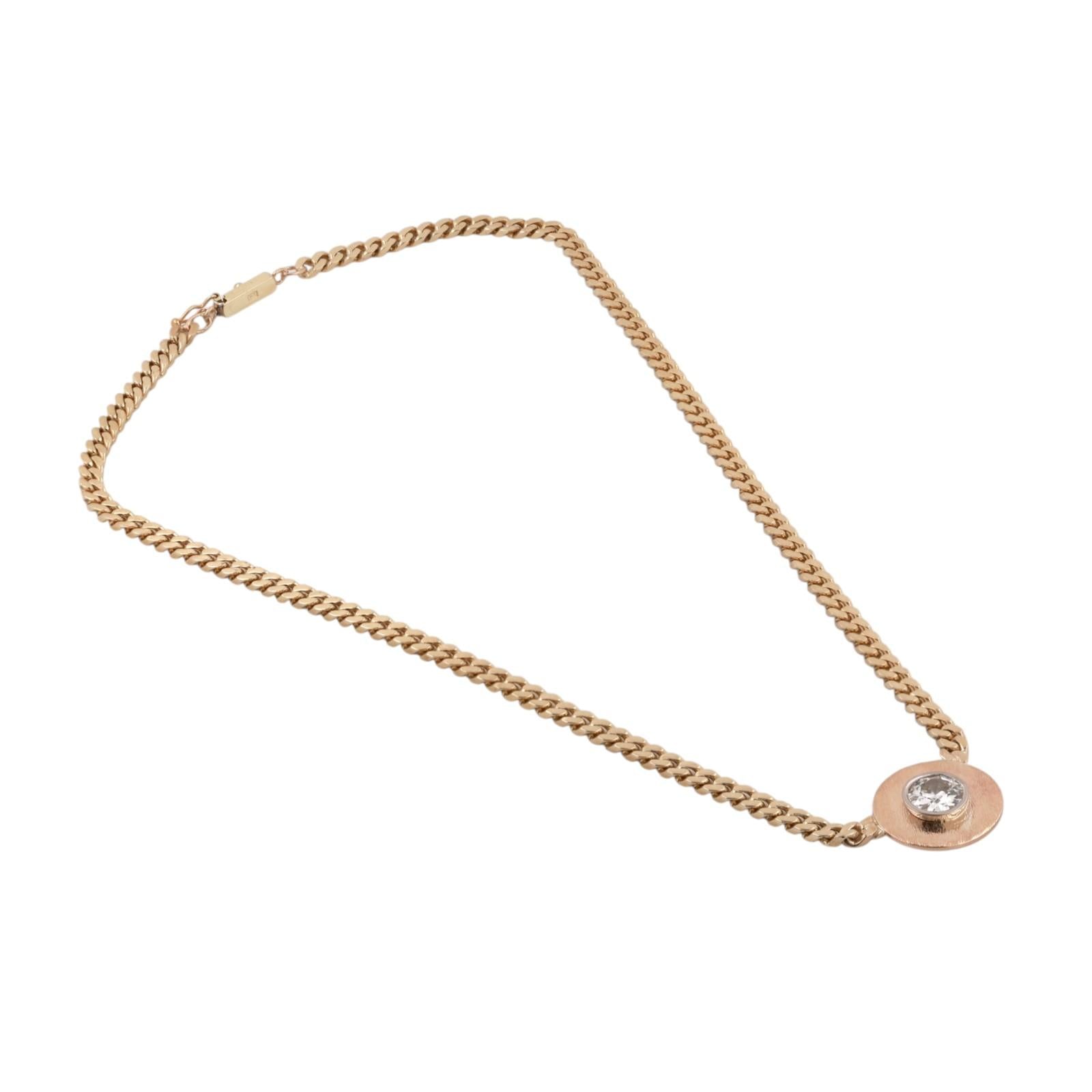 2.35ct Diamond Bezel Pendant Necklace 14K Yellow Gold 17.5" Curb Chain Estate