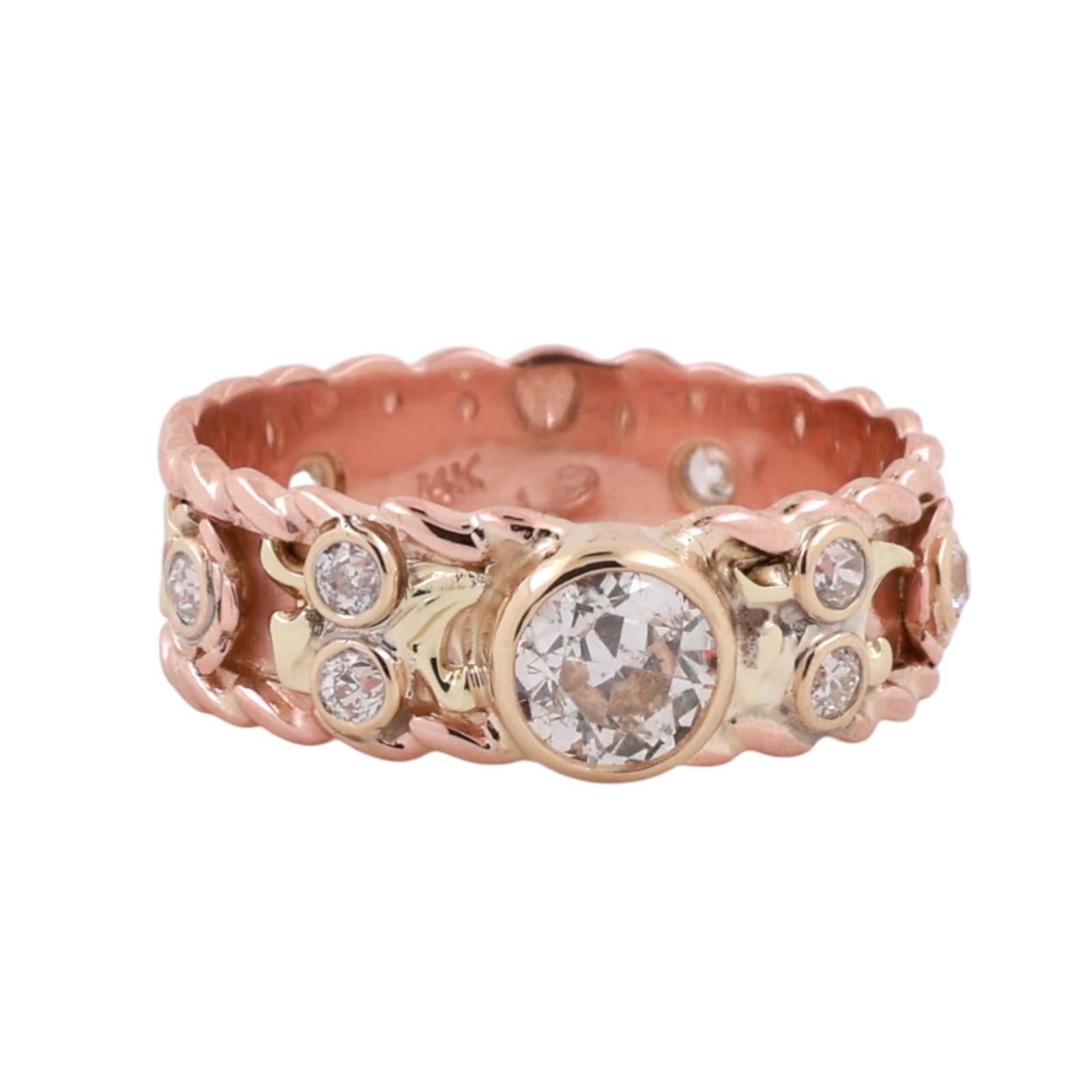 1.15CTW Old European Cut Diamond Ring Two Tone Gold Bezel Vintage Size 10.25