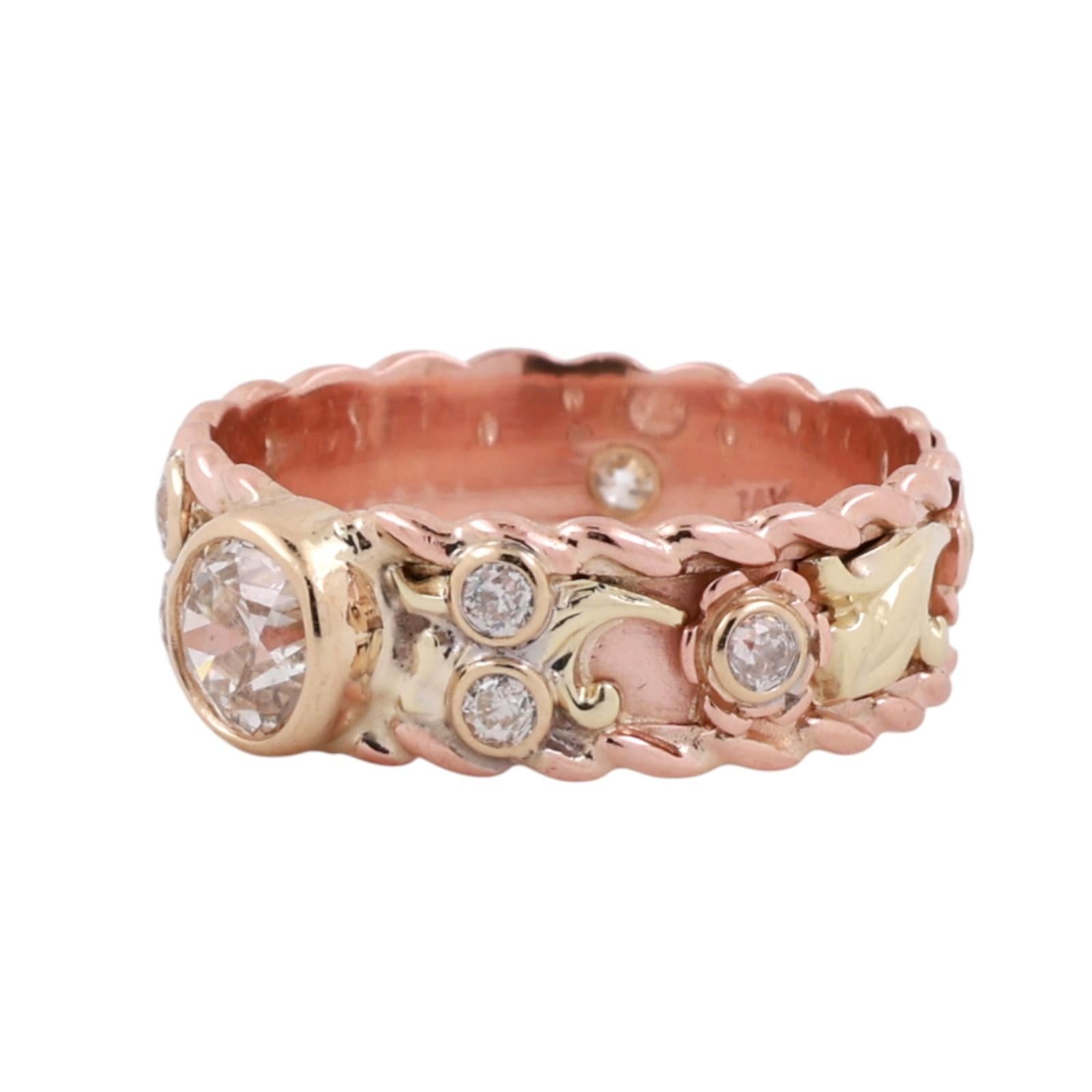 1.15CTW Old European Cut Diamond Ring Two Tone Gold Bezel Vintage Size 10.25
