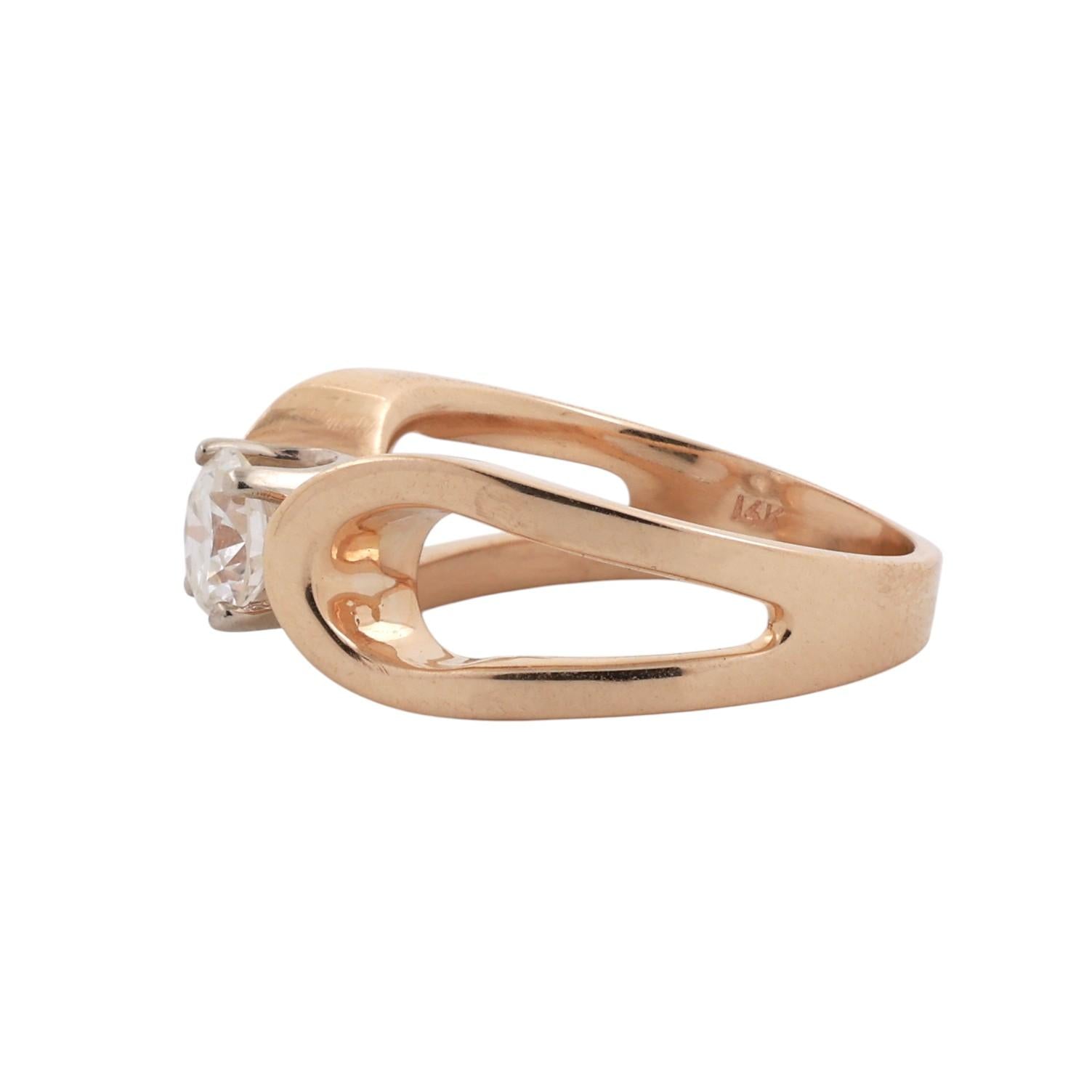 14K Two-Tone Gold 0.65ct Solitaire Diamond Engagement Ring Size 6