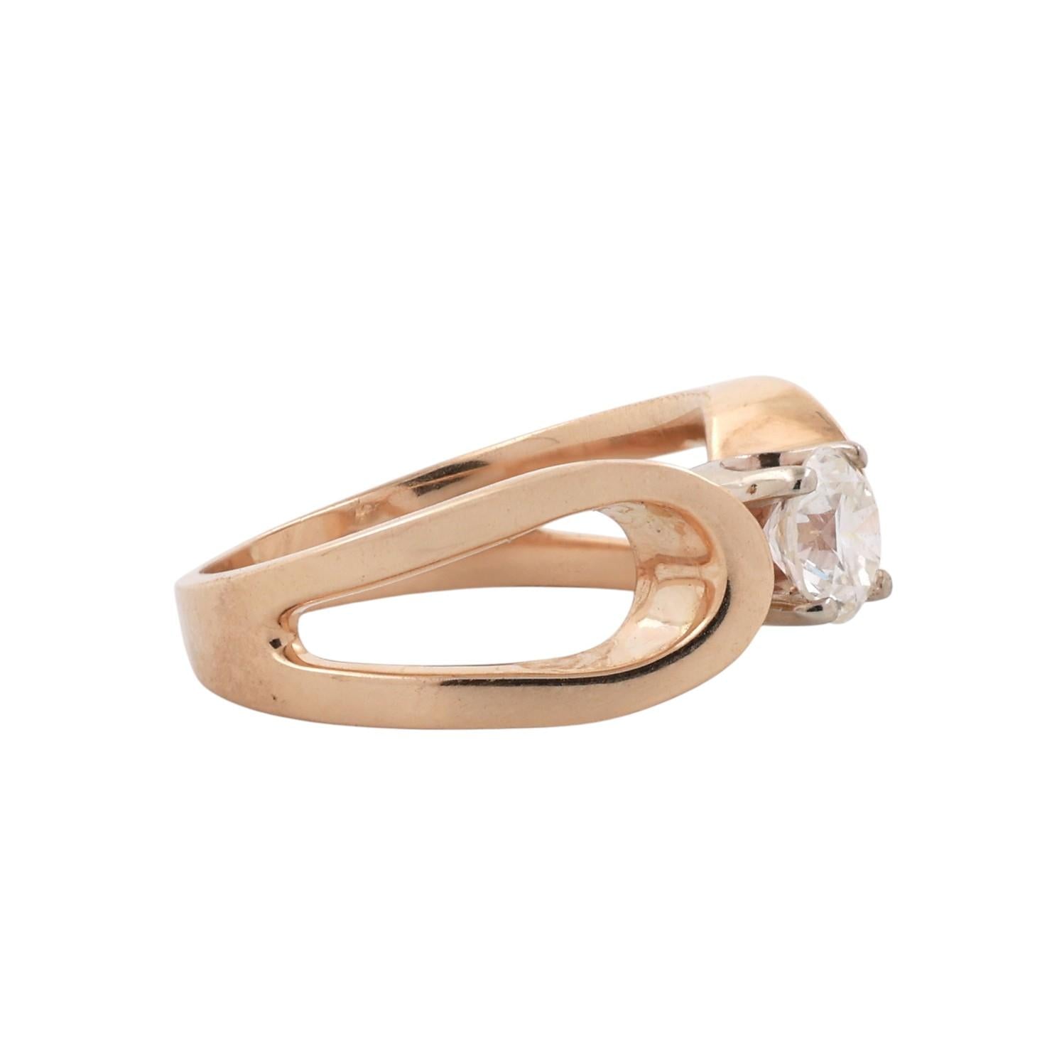 14K Two-Tone Gold 0.65ct Solitaire Diamond Engagement Ring Size 6