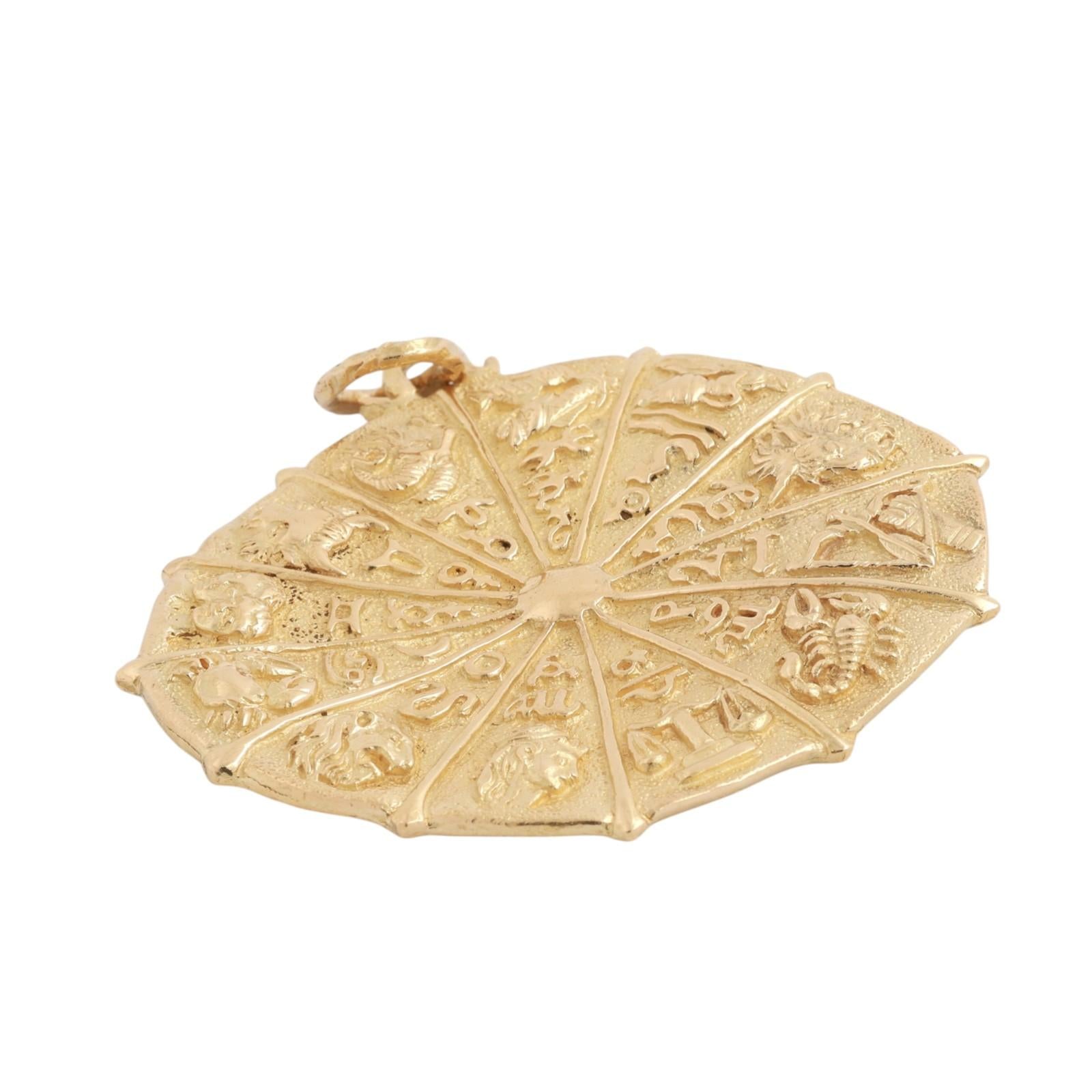 18K Gold Zodiac Astrology Wheel Pendant 2.55" Large Estate