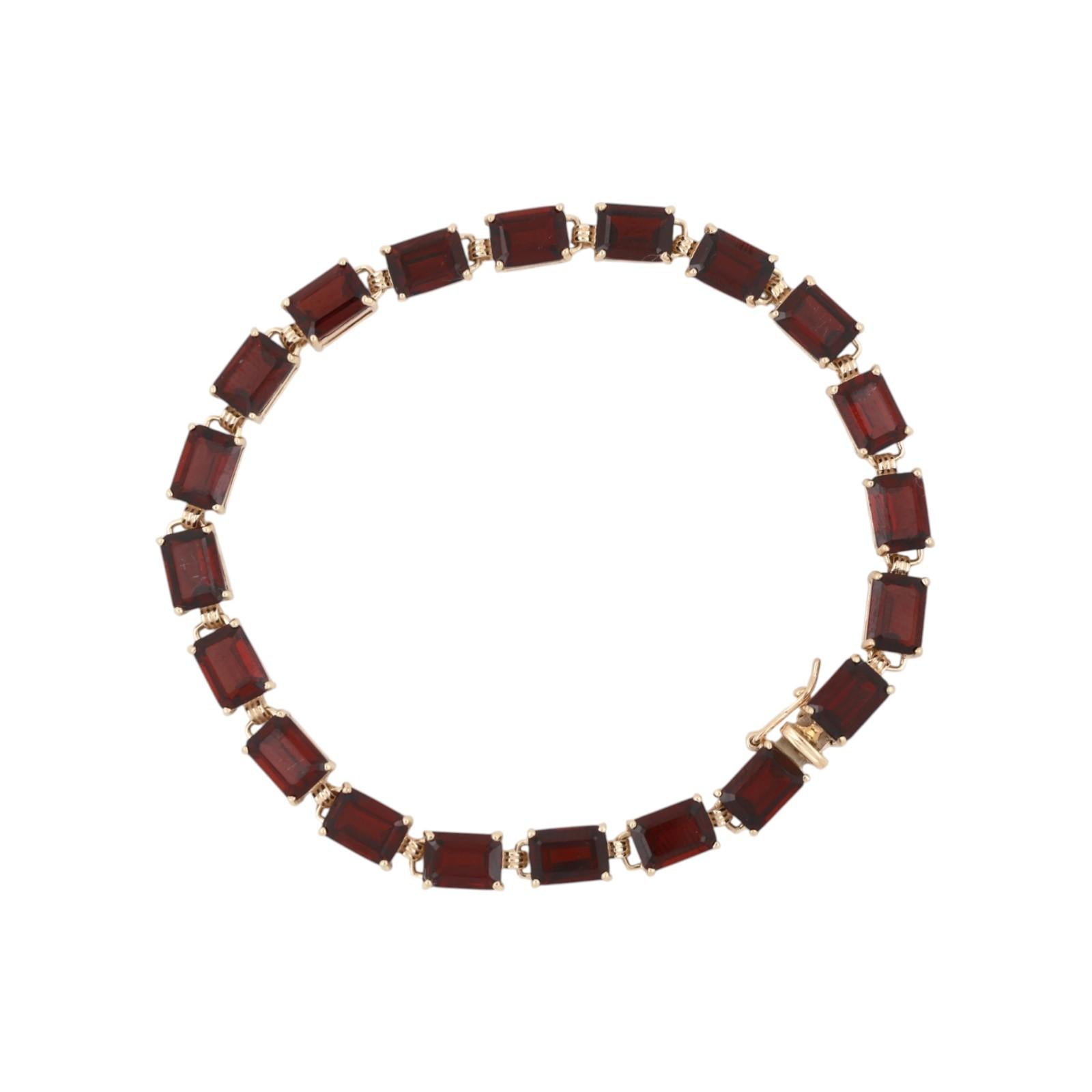 25ctw Garnet Tennis Bracelet Yellow Gold Emerald Cut 7.5" Vintage Estate