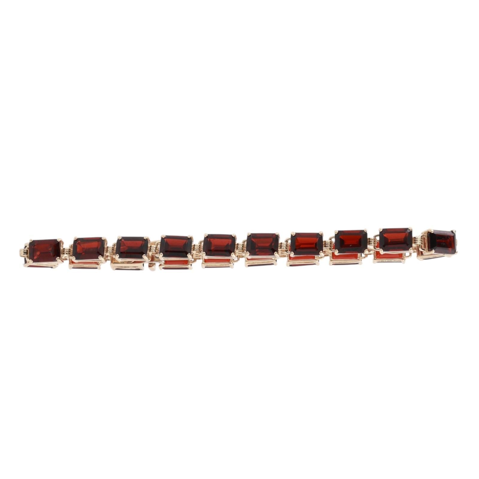 25ctw Garnet Tennis Bracelet Yellow Gold Emerald Cut 7.5" Vintage Estate
