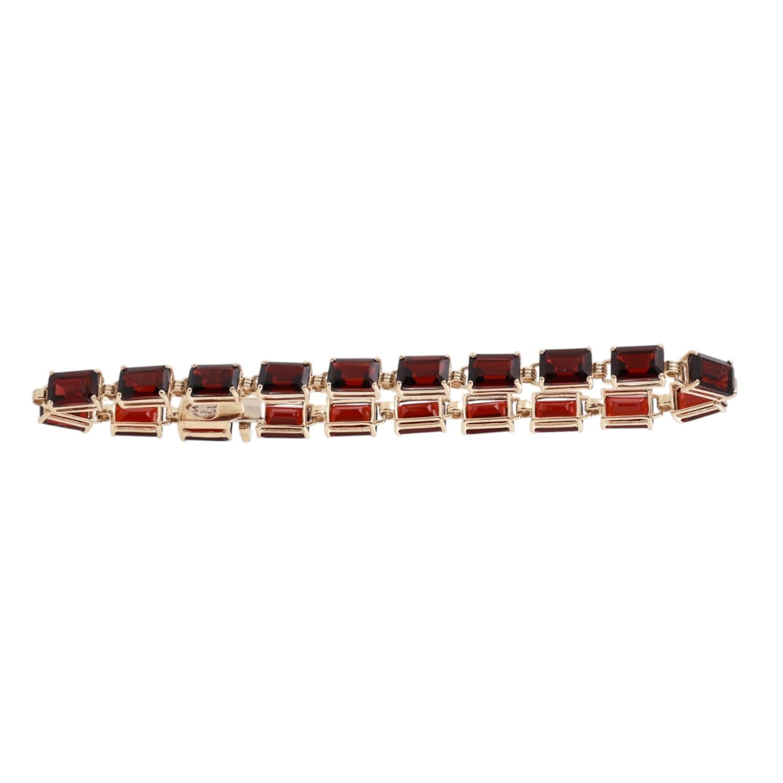 25ctw Garnet Tennis Bracelet Yellow Gold Emerald Cut 7.5" Vintage Estate