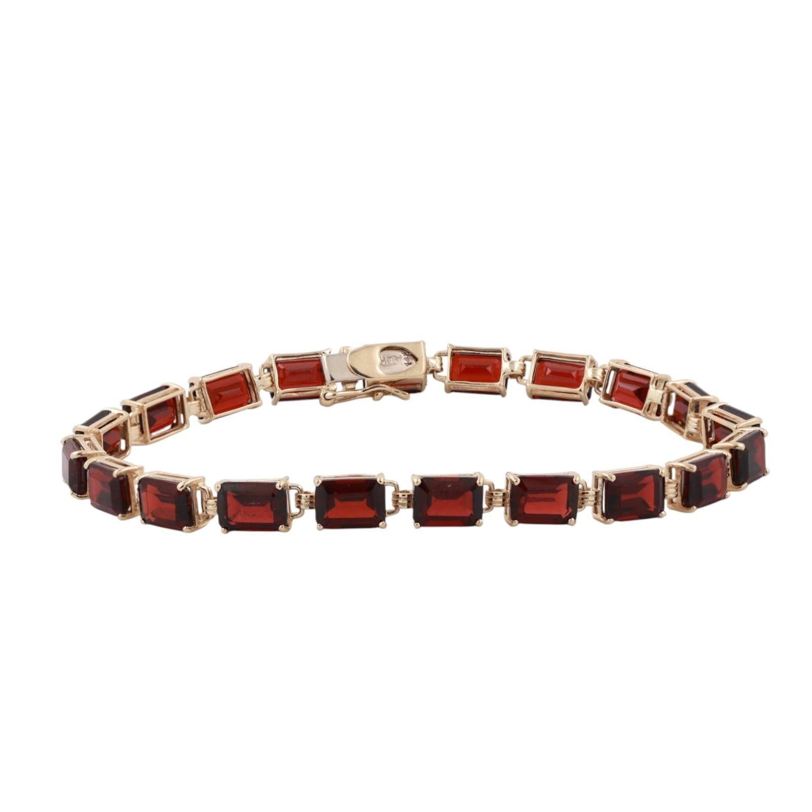 25ctw Garnet Tennis Bracelet Yellow Gold Emerald Cut 7.5" Vintage Estate