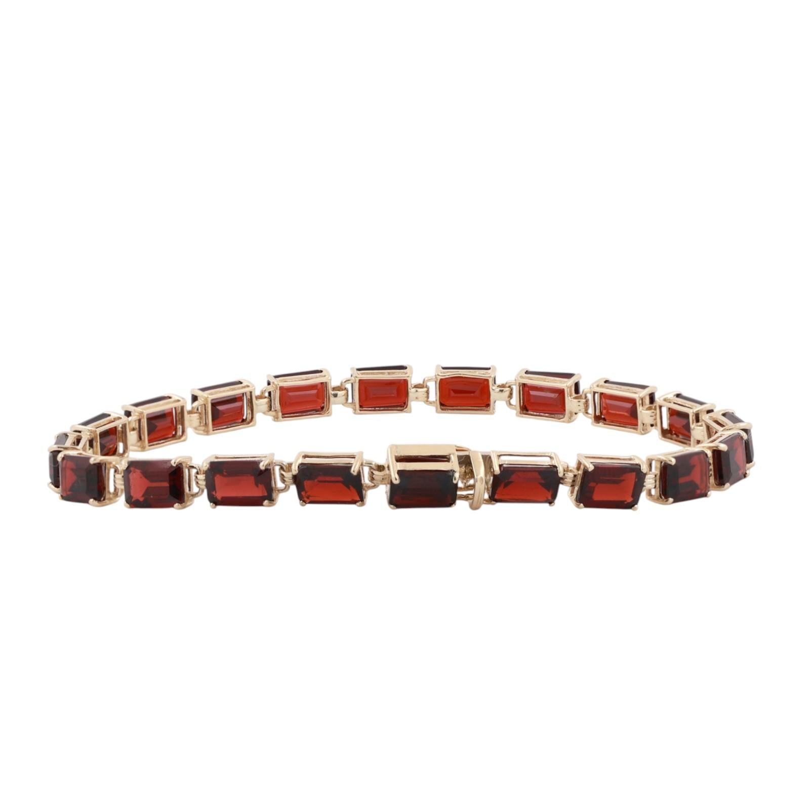 25ctw Garnet Tennis Bracelet Yellow Gold Emerald Cut 7.5" Vintage Estate