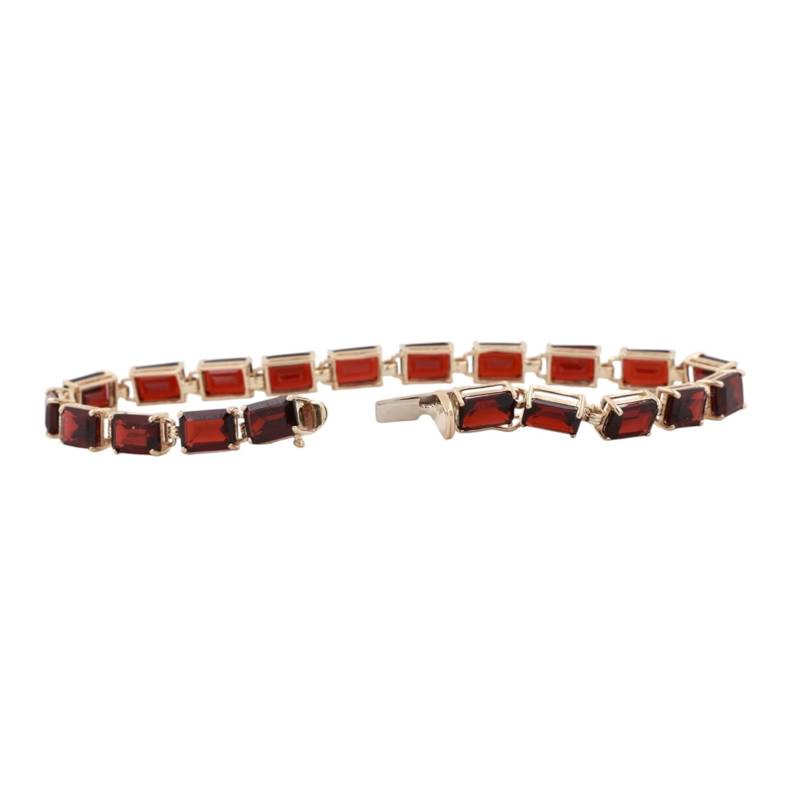 25ctw Garnet Tennis Bracelet Yellow Gold Emerald Cut 7.5" Vintage Estate