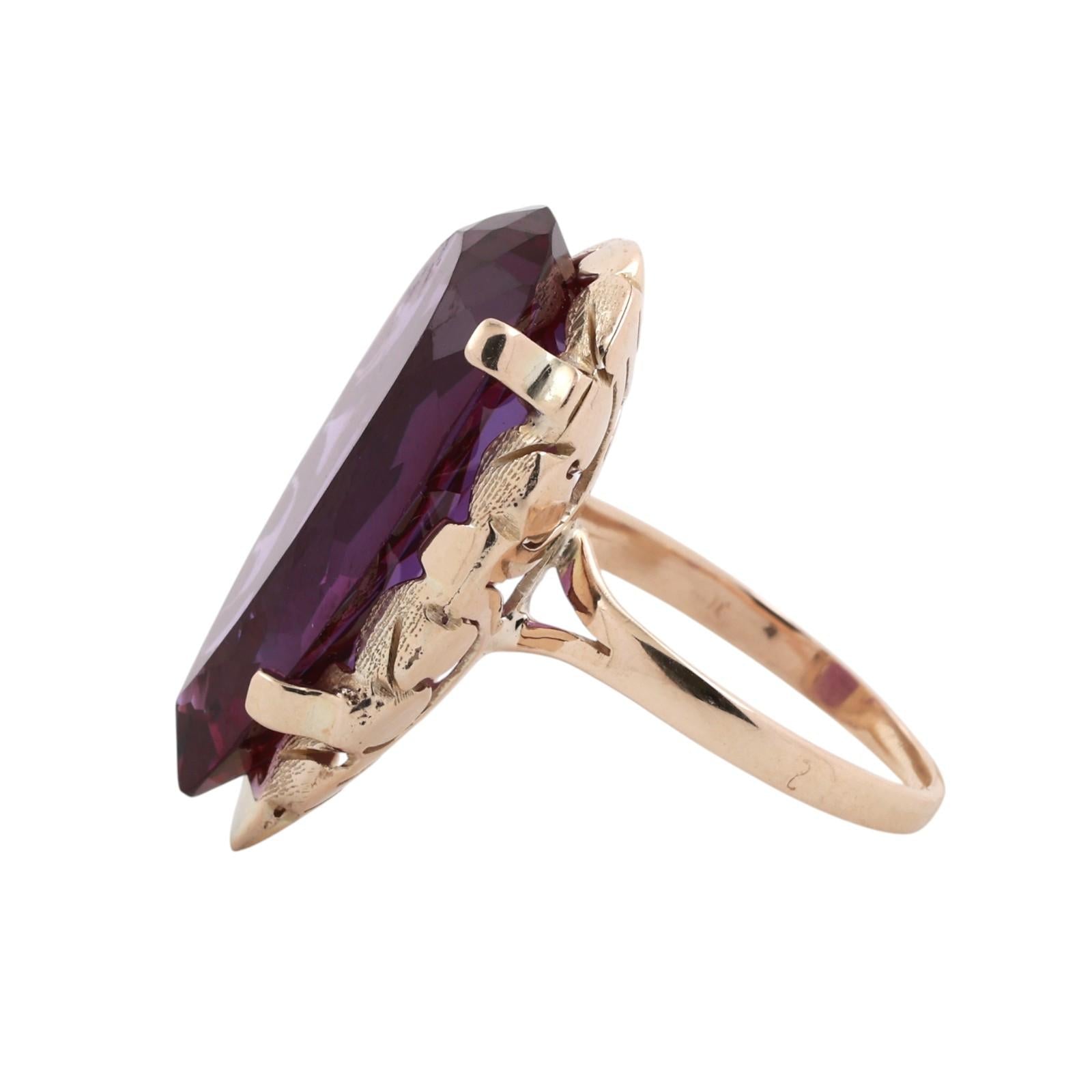 Large Pear Cut Purple Alexandrite Ring 10K Yellow Gold Statement Cocktail Ring 9