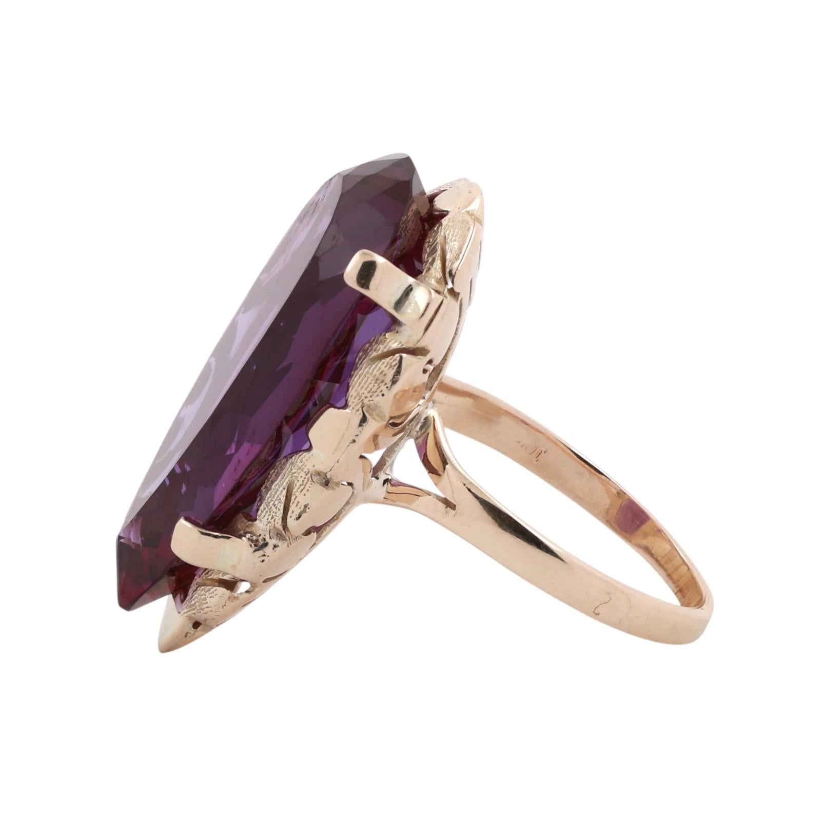 Large Pear Cut Purple Alexandrite Ring 10K Yellow Gold Statement Cocktail Ring 9