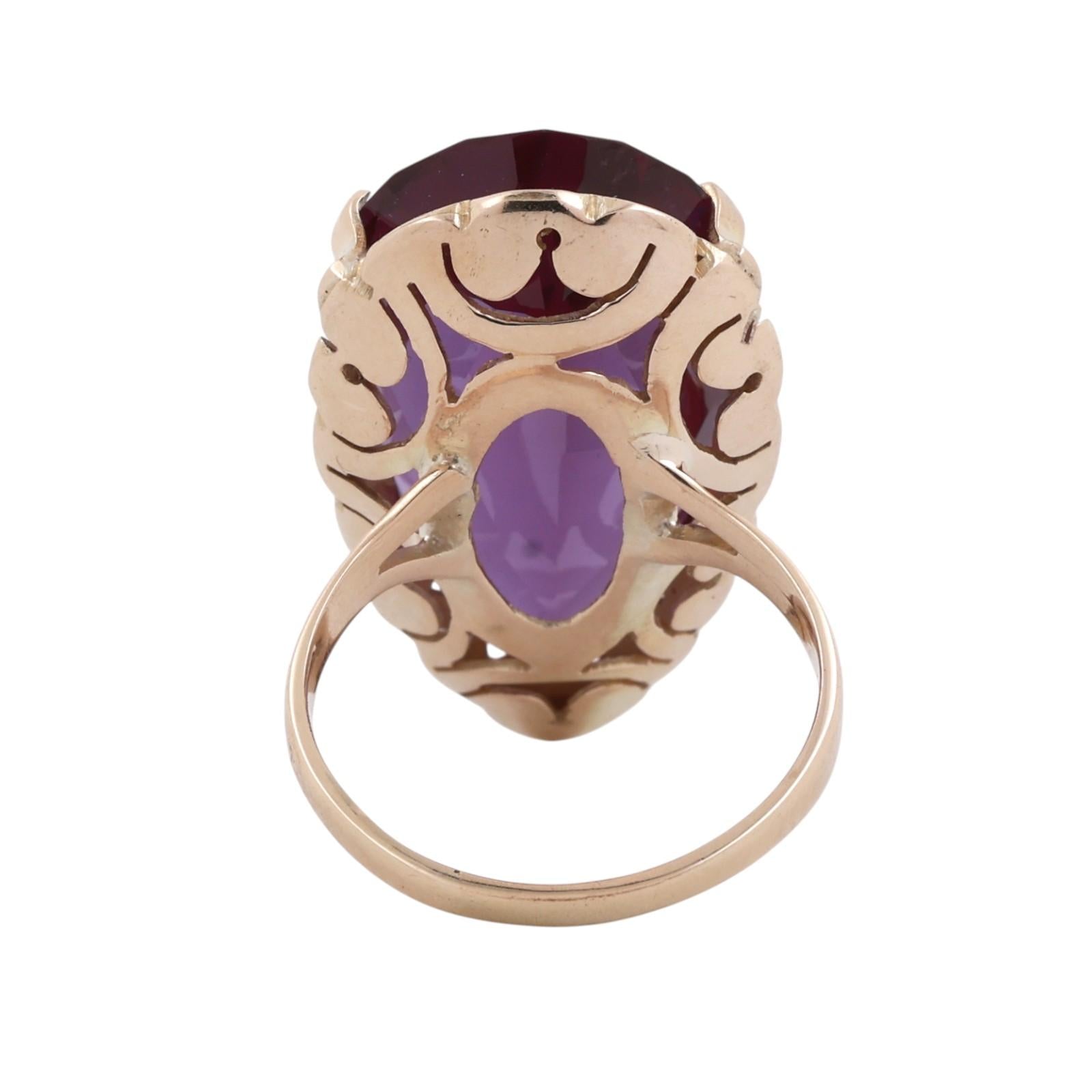 Large Pear Cut Purple Alexandrite Ring 10K Yellow Gold Statement Cocktail Ring 9