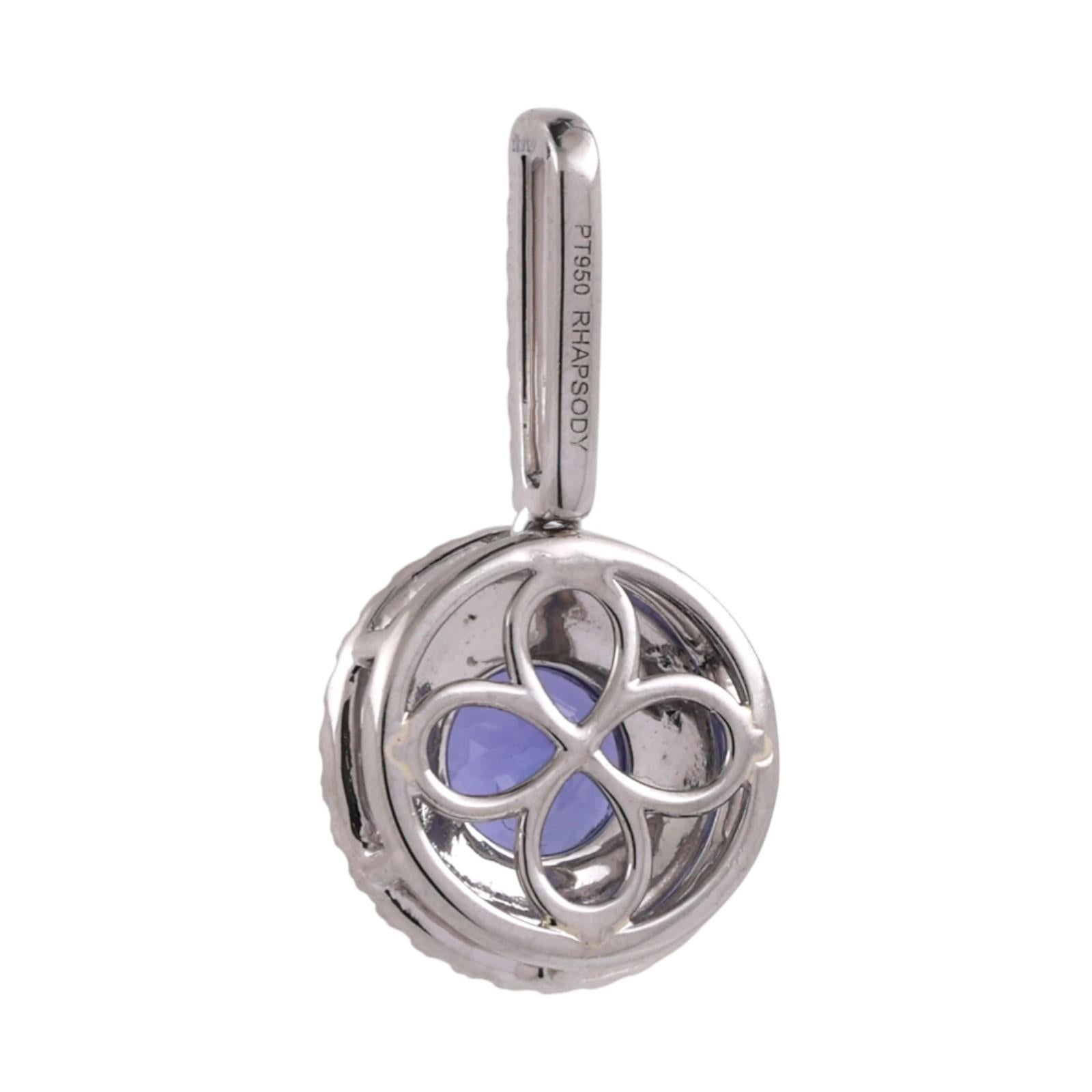 Platinum Round Tanzanite Halo Diamond Pendant Charm 1.70 CTW 0.85" Estate