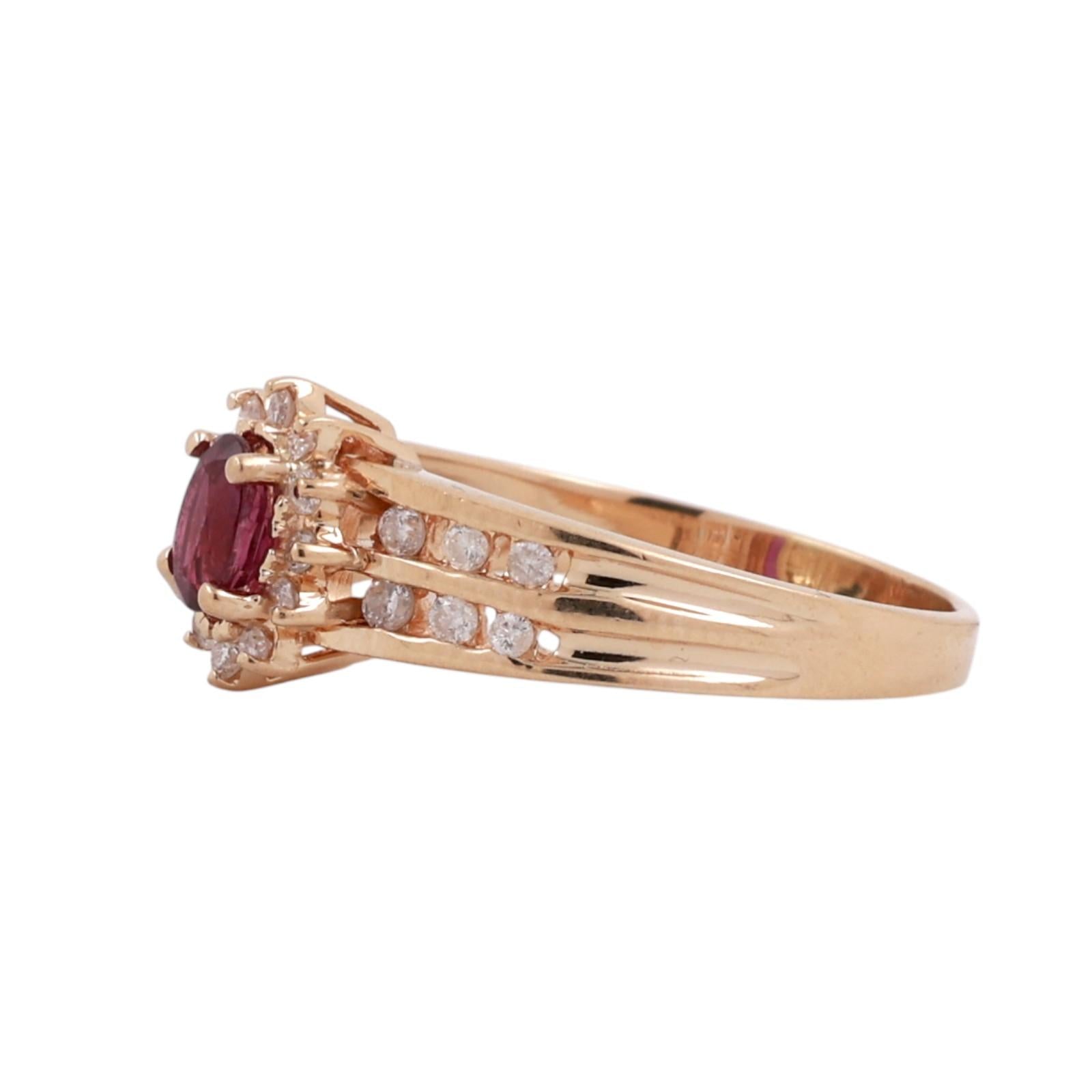 Ruby Halo Diamond Floral Ring 14K Yellow Gold 1.05 CTW Size 10 Ladies Estate