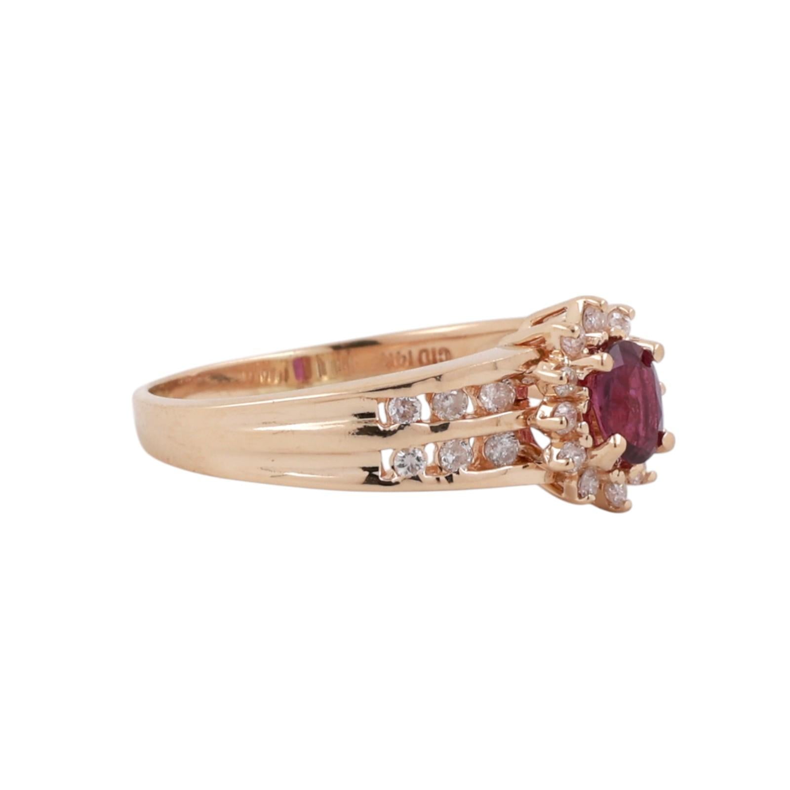 Ruby Halo Diamond Floral Ring 14K Yellow Gold 1.05 CTW Size 10 Ladies Estate