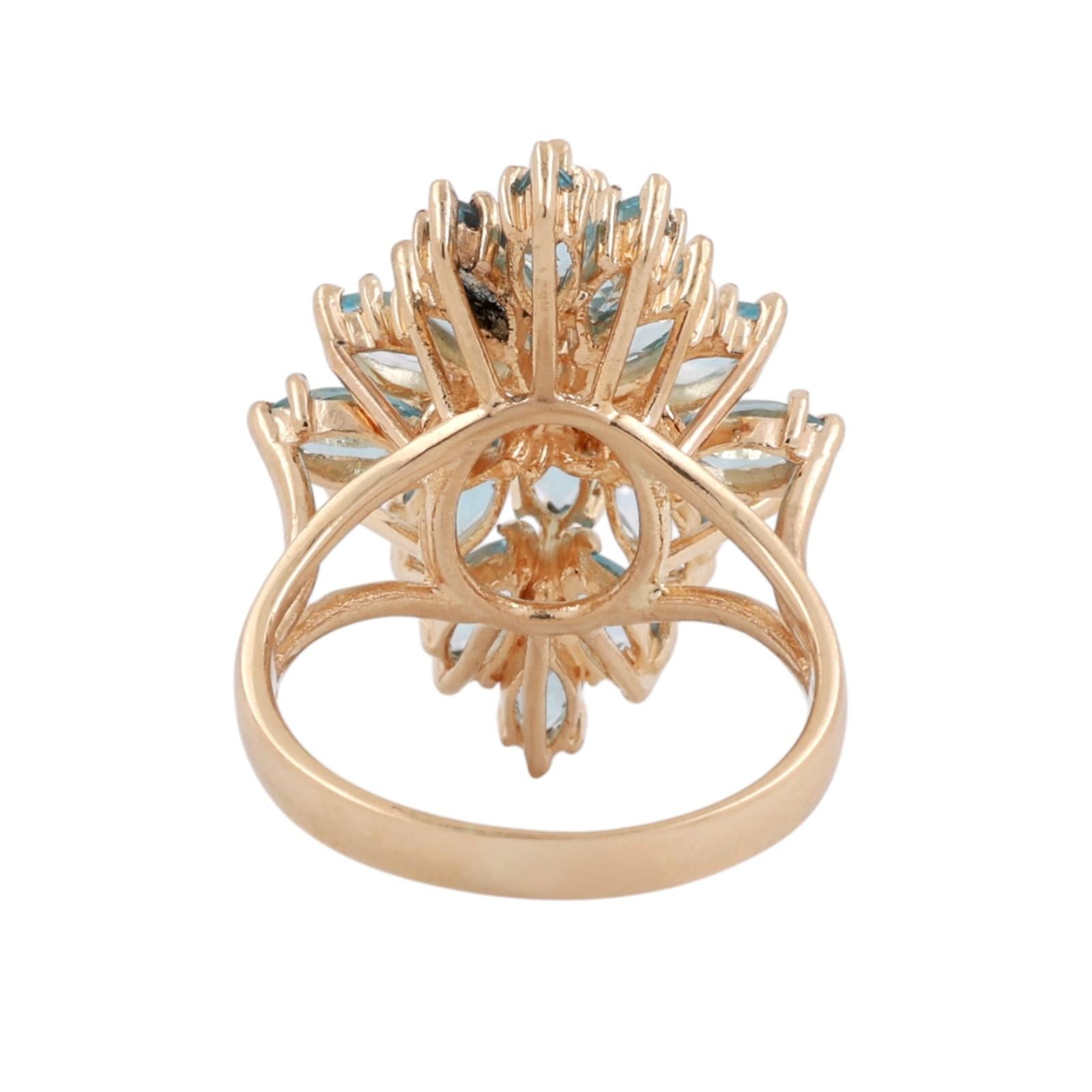 3.66 CTW Blue Topaz Diamond Floral Cocktail Ring 14K Yellow Gold Size 8.5