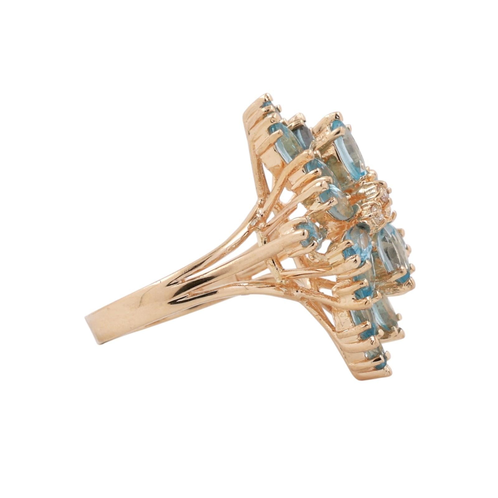 3.66 CTW Blue Topaz Diamond Floral Cocktail Ring 14K Yellow Gold Size 8.5