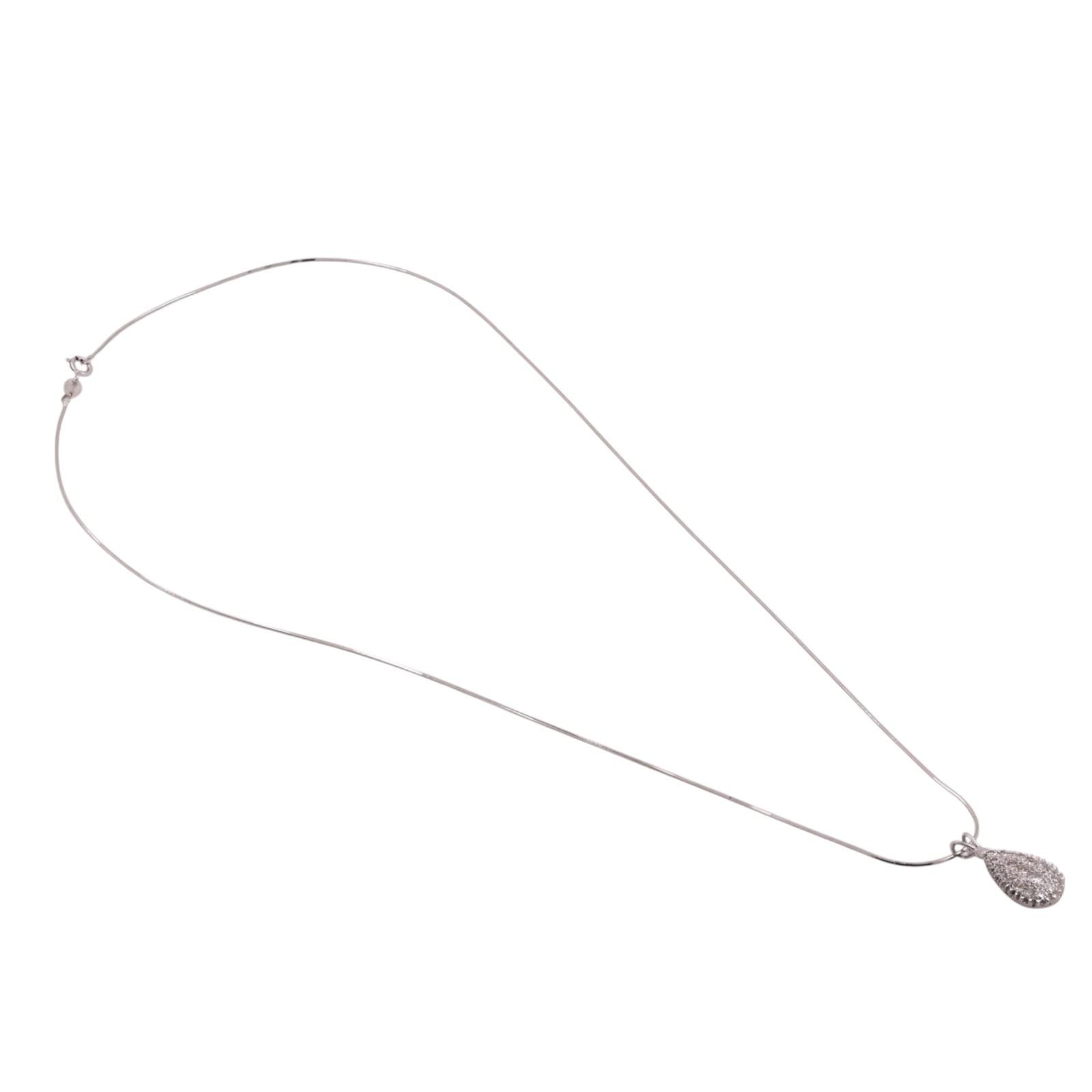 0.50 TW Cluster Diamond Teardrop Pendant Chain Necklace 14K White Gold 20"