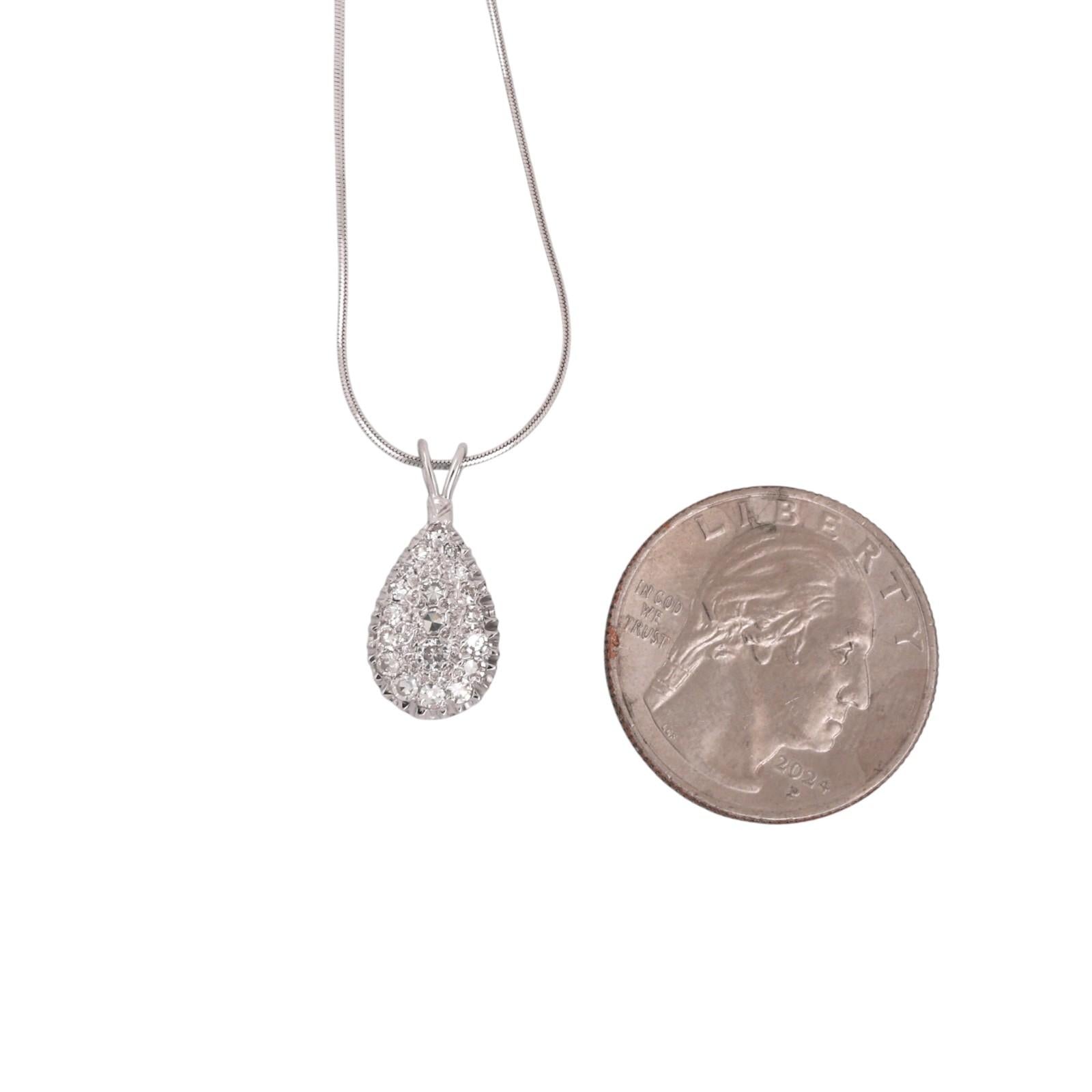 0.50 TW Cluster Diamond Teardrop Pendant Chain Necklace 14K White Gold 20"