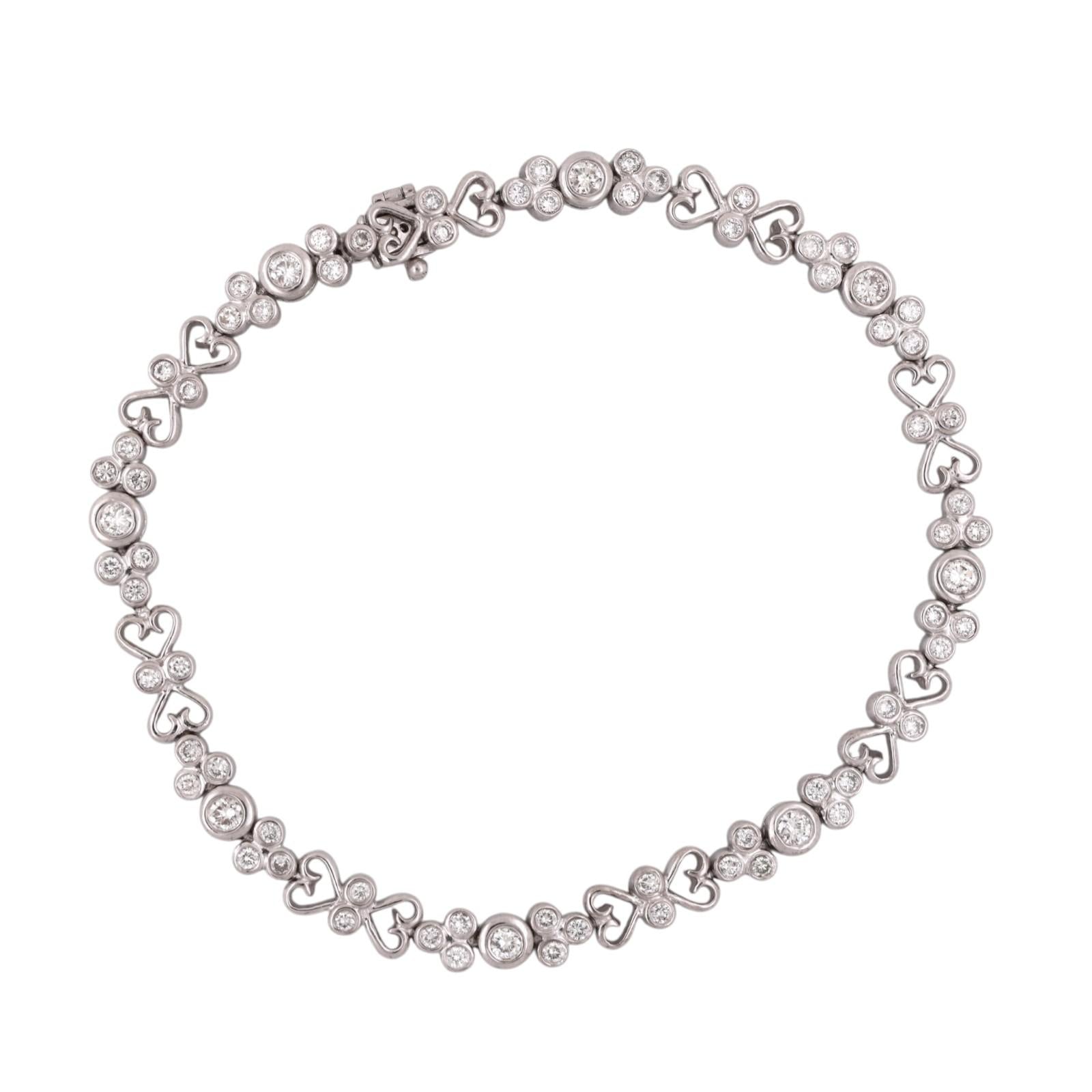 1.68CTW Diamond Heart Link Bracelet Platinum 7.5" Bezel Set VS-SI Estate