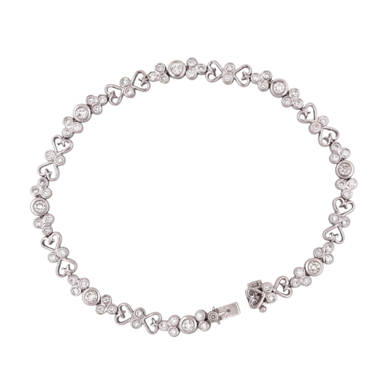1.68CTW Diamond Heart Link Bracelet Platinum 7.5" Bezel Set VS-SI Estate