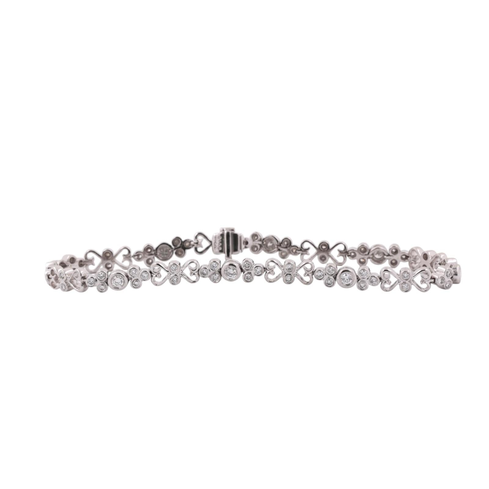 1.68CTW Diamond Heart Link Bracelet Platinum 7.5" Bezel Set VS-SI Estate