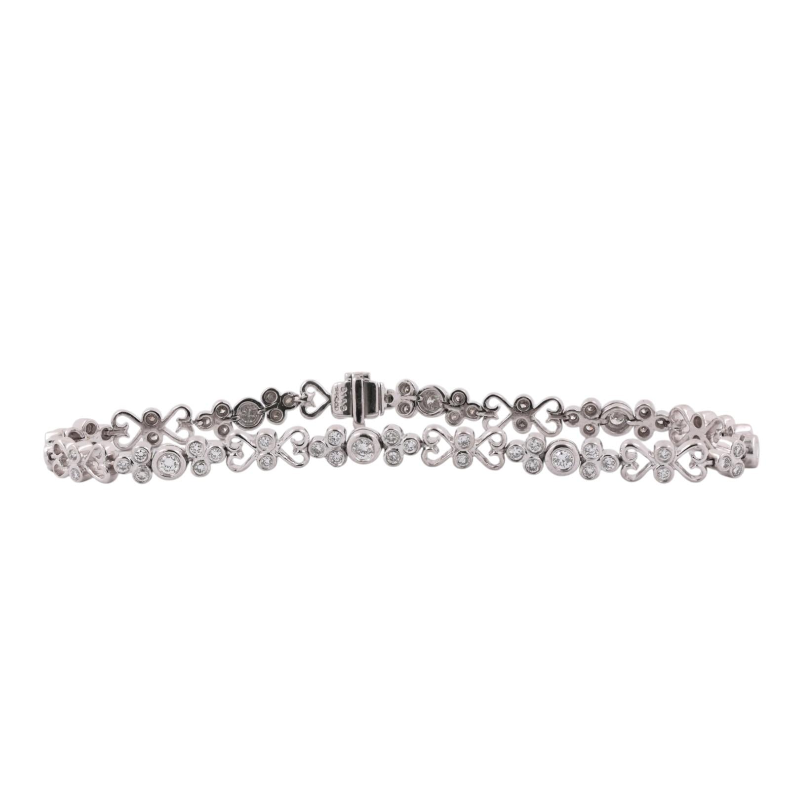 1.68CTW Diamond Heart Link Bracelet Platinum 7.5" Bezel Set VS-SI Estate
