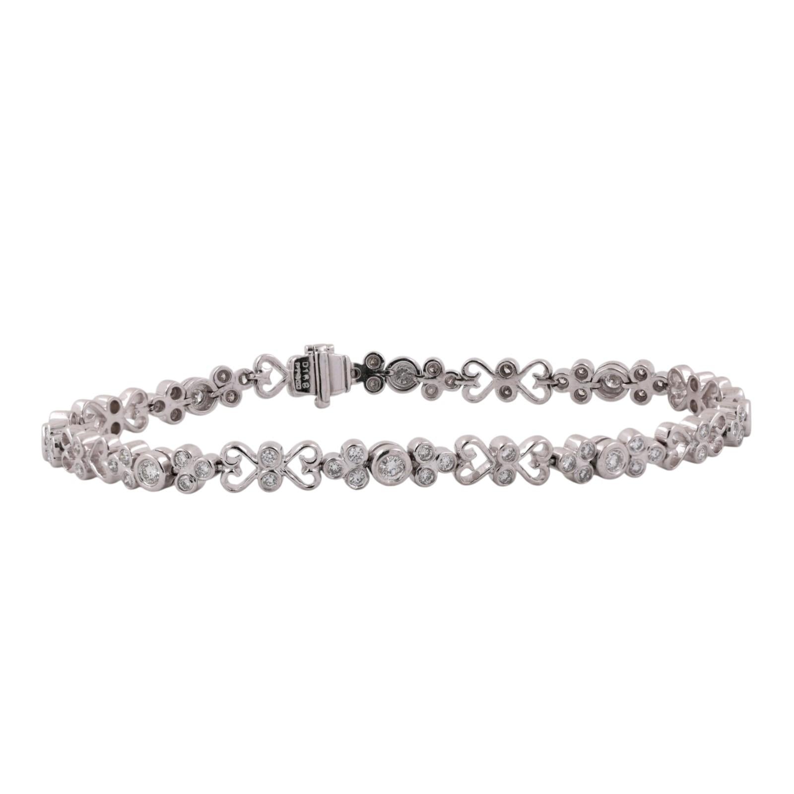 1.68CTW Diamond Heart Link Bracelet Platinum 7.5" Bezel Set VS-SI Estate