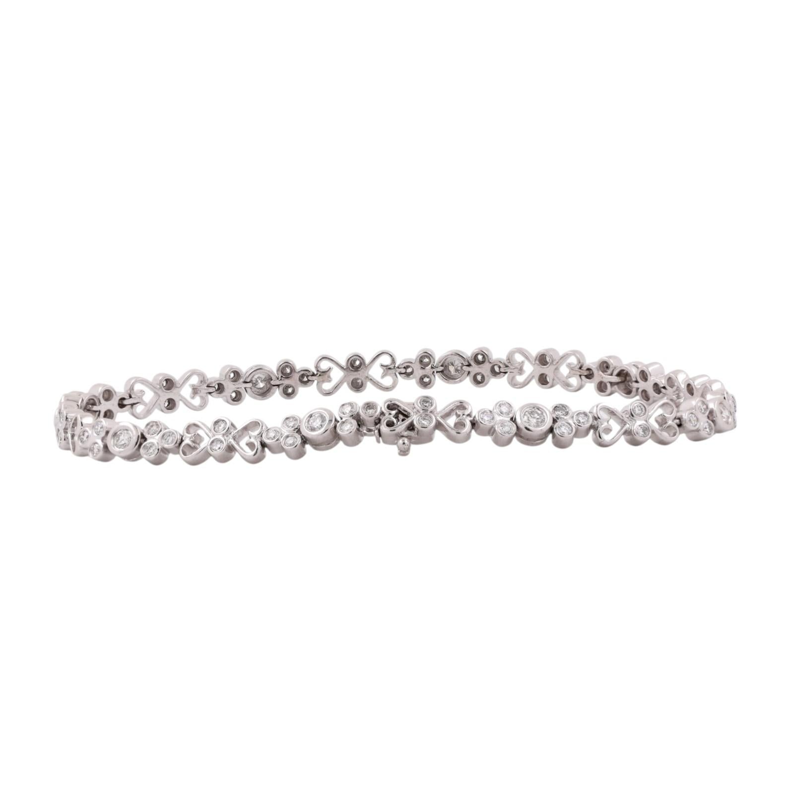 1.68CTW Diamond Heart Link Bracelet Platinum 7.5" Bezel Set VS-SI Estate