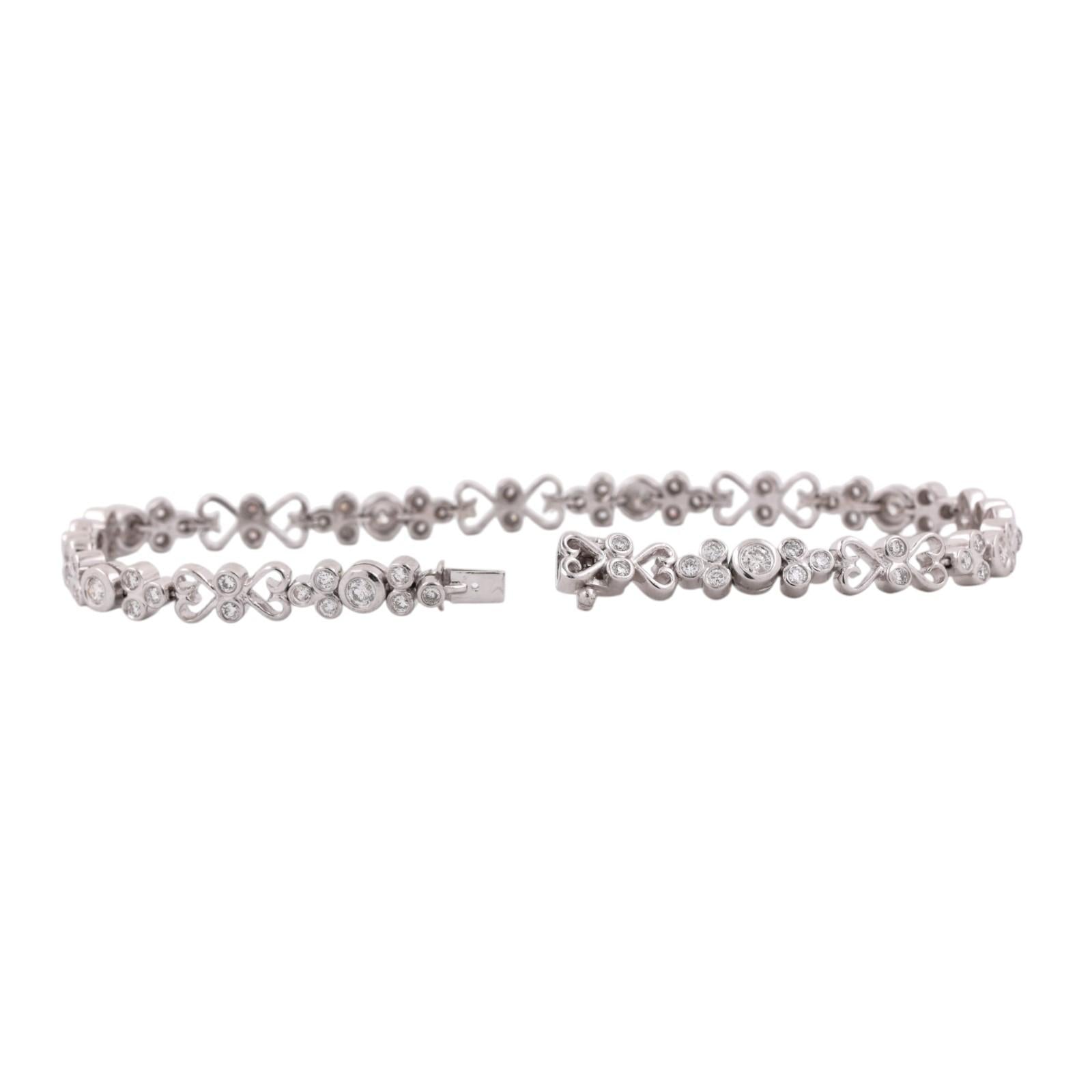 1.68CTW Diamond Heart Link Bracelet Platinum 7.5" Bezel Set VS-SI Estate