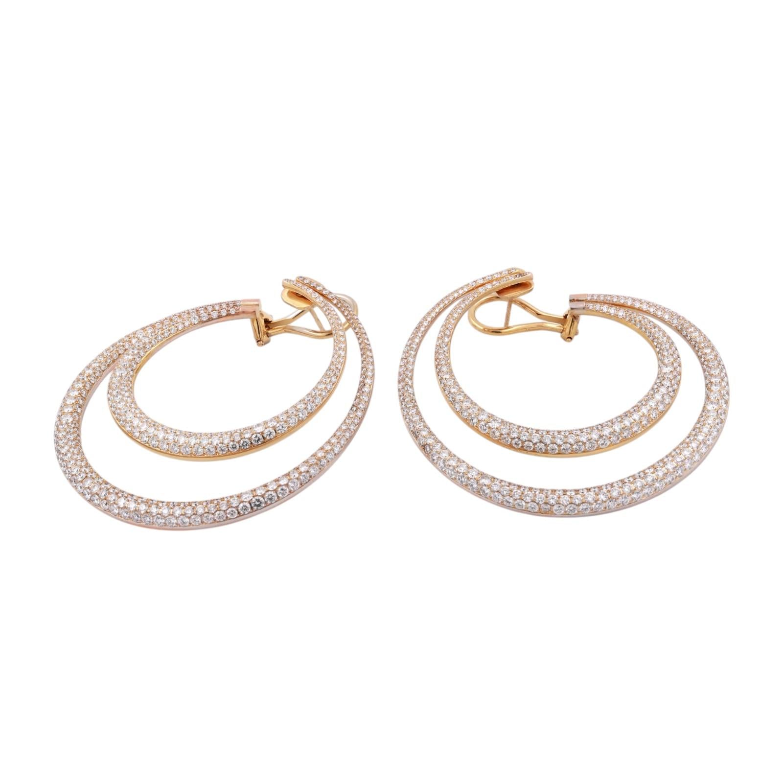 18K Yellow Gold 16.50CTW Natural Cluster Diamond Double Hoop Omega Back Earrings