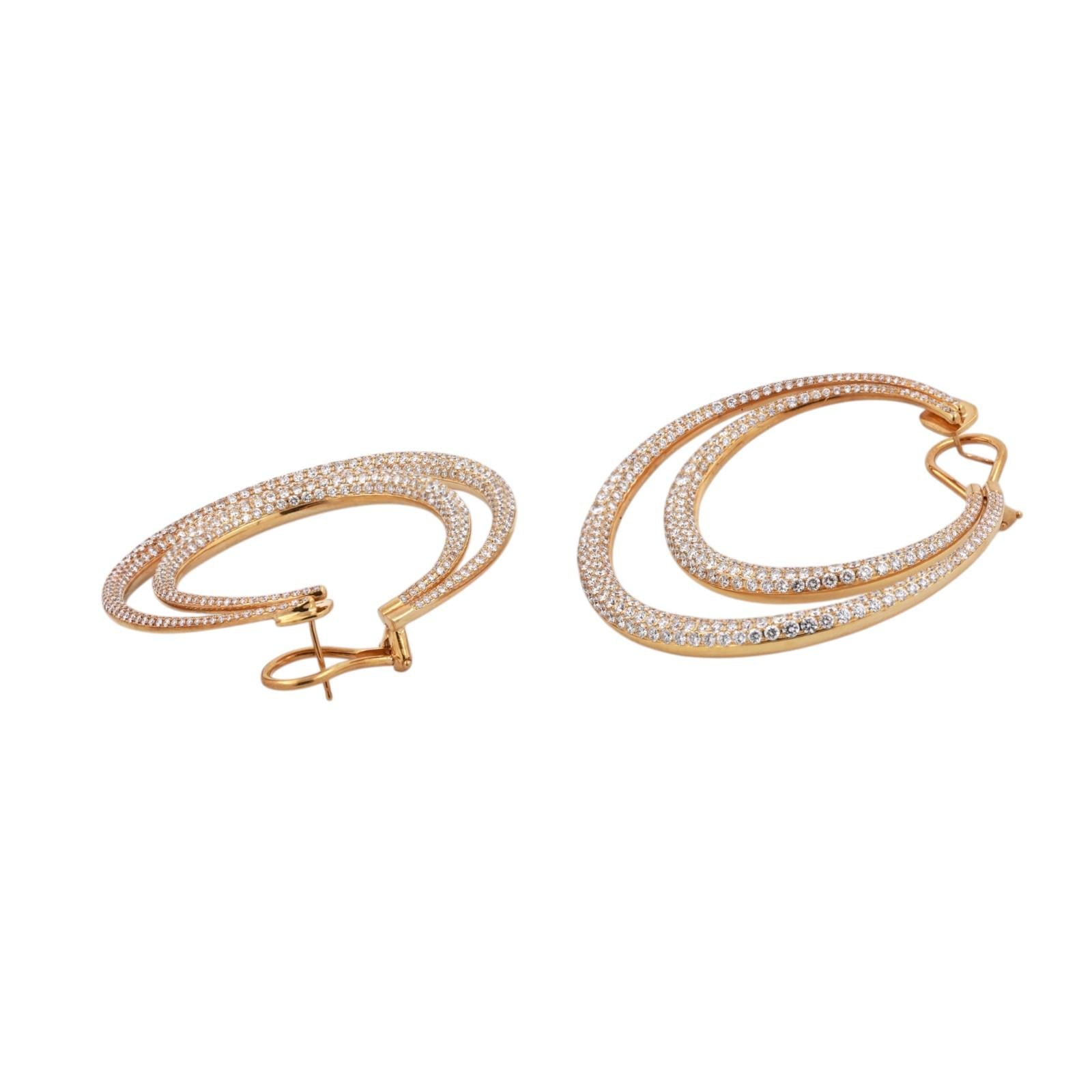 18K Yellow Gold 16.50CTW Natural Cluster Diamond Double Hoop Omega Back Earrings
