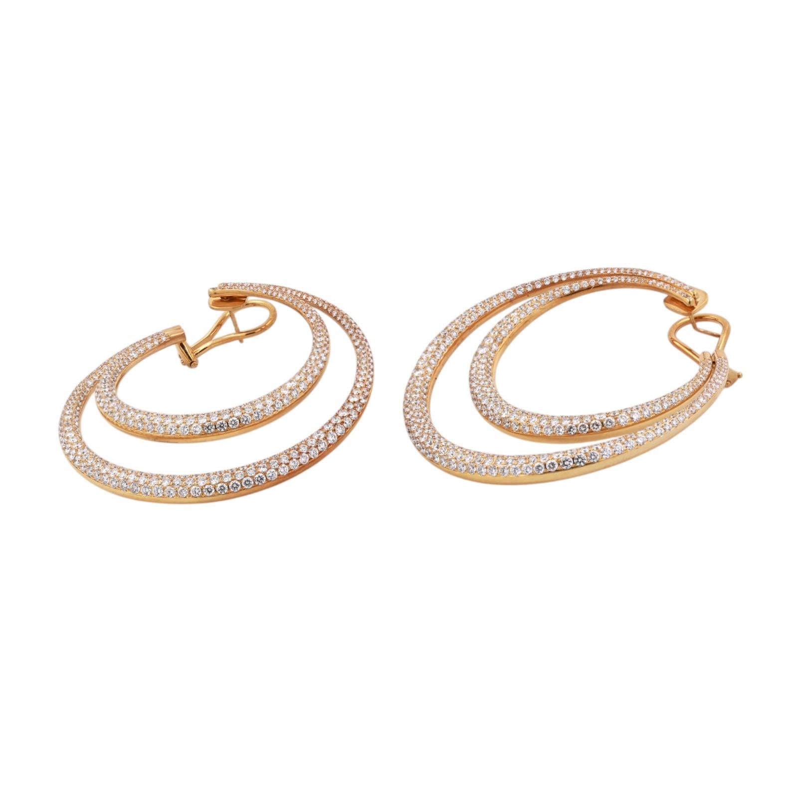 18K Yellow Gold 16.50CTW Natural Cluster Diamond Double Hoop Omega Back Earrings