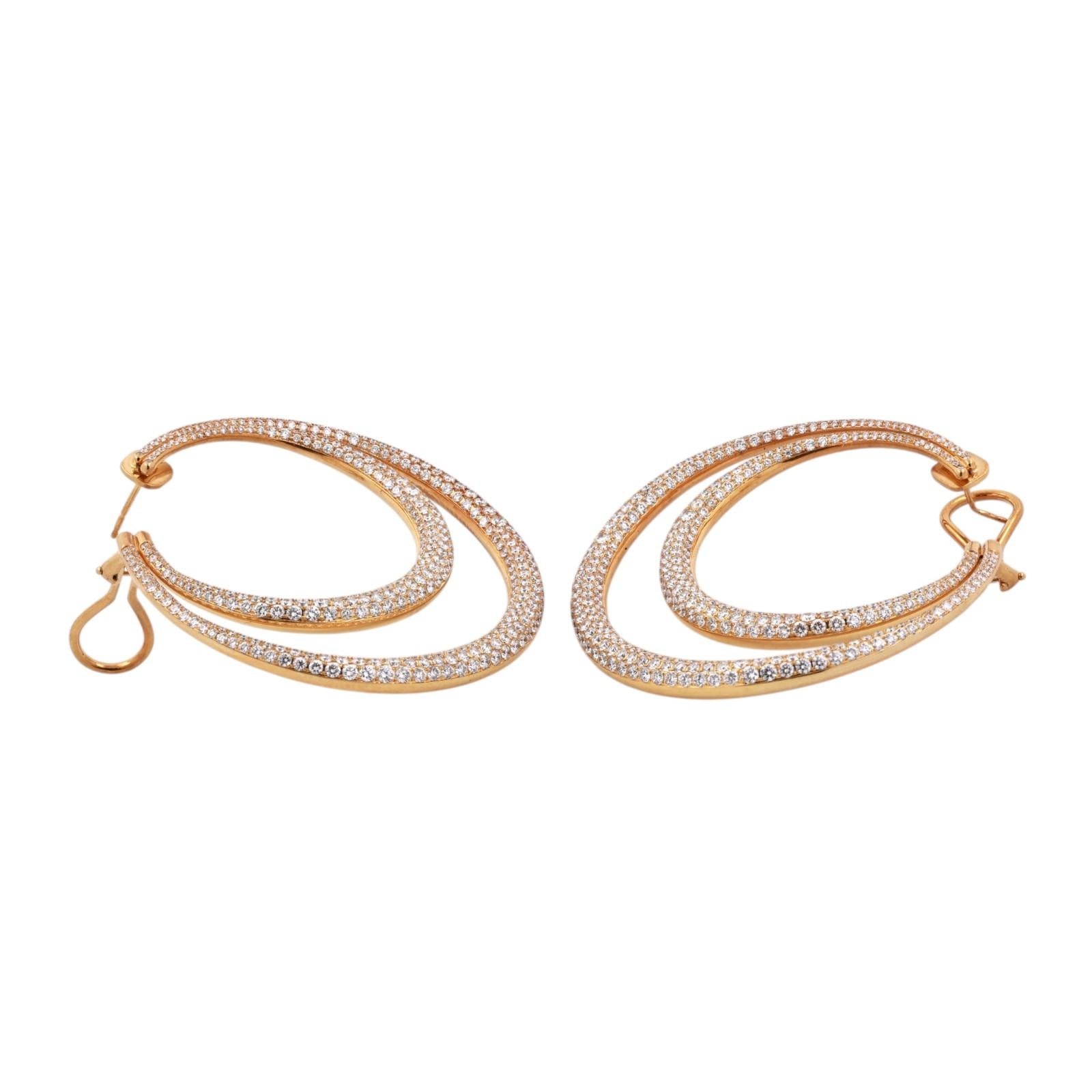 18K Yellow Gold 16.50CTW Natural Cluster Diamond Double Hoop Omega Back Earrings