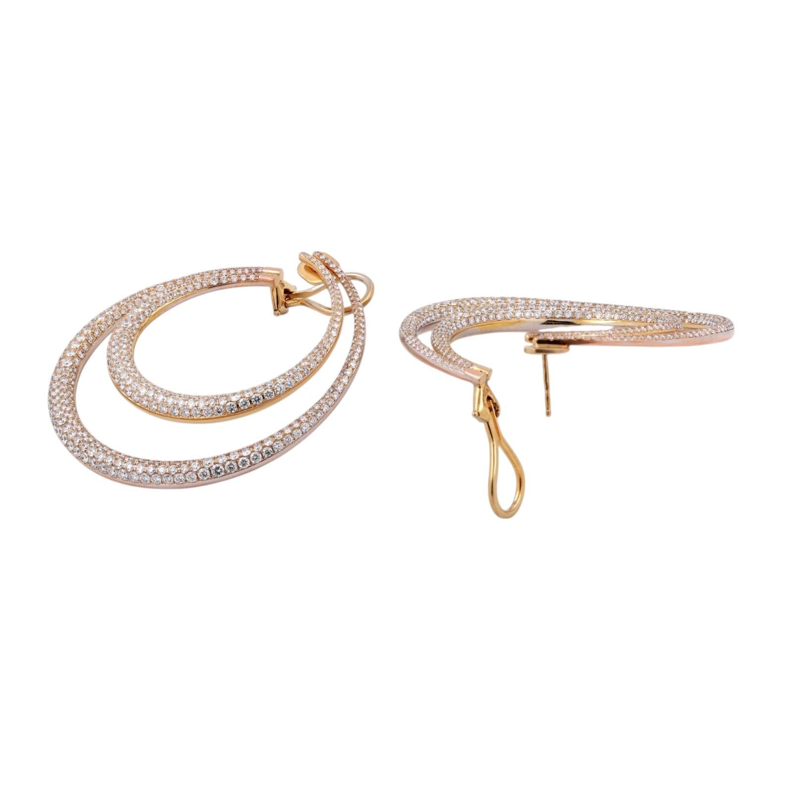 18K Yellow Gold 16.50CTW Natural Cluster Diamond Double Hoop Omega Back Earrings