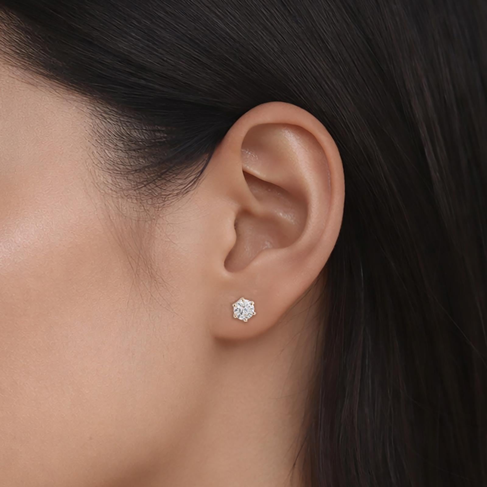 1.25ctw Diamond Stud Earrings 14K Yellow Gold Round Brilliant 6 Prong