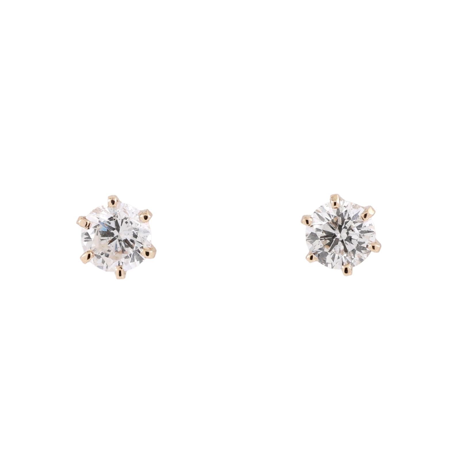 1.25ctw Diamond Stud Earrings 14K Yellow Gold Round Brilliant 6 Prong