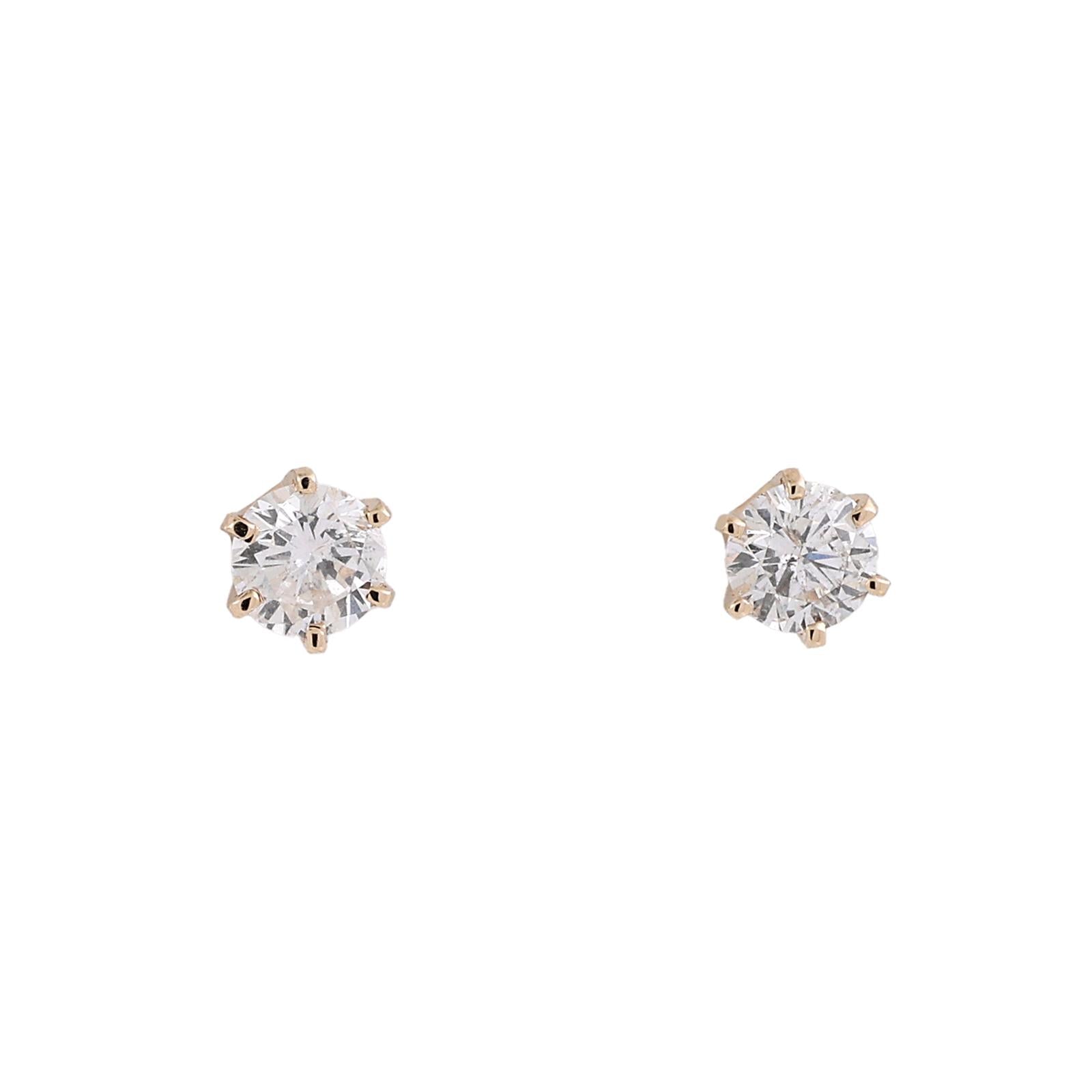 1.25ctw Diamond Stud Earrings 14K Yellow Gold Round Brilliant 6 Prong