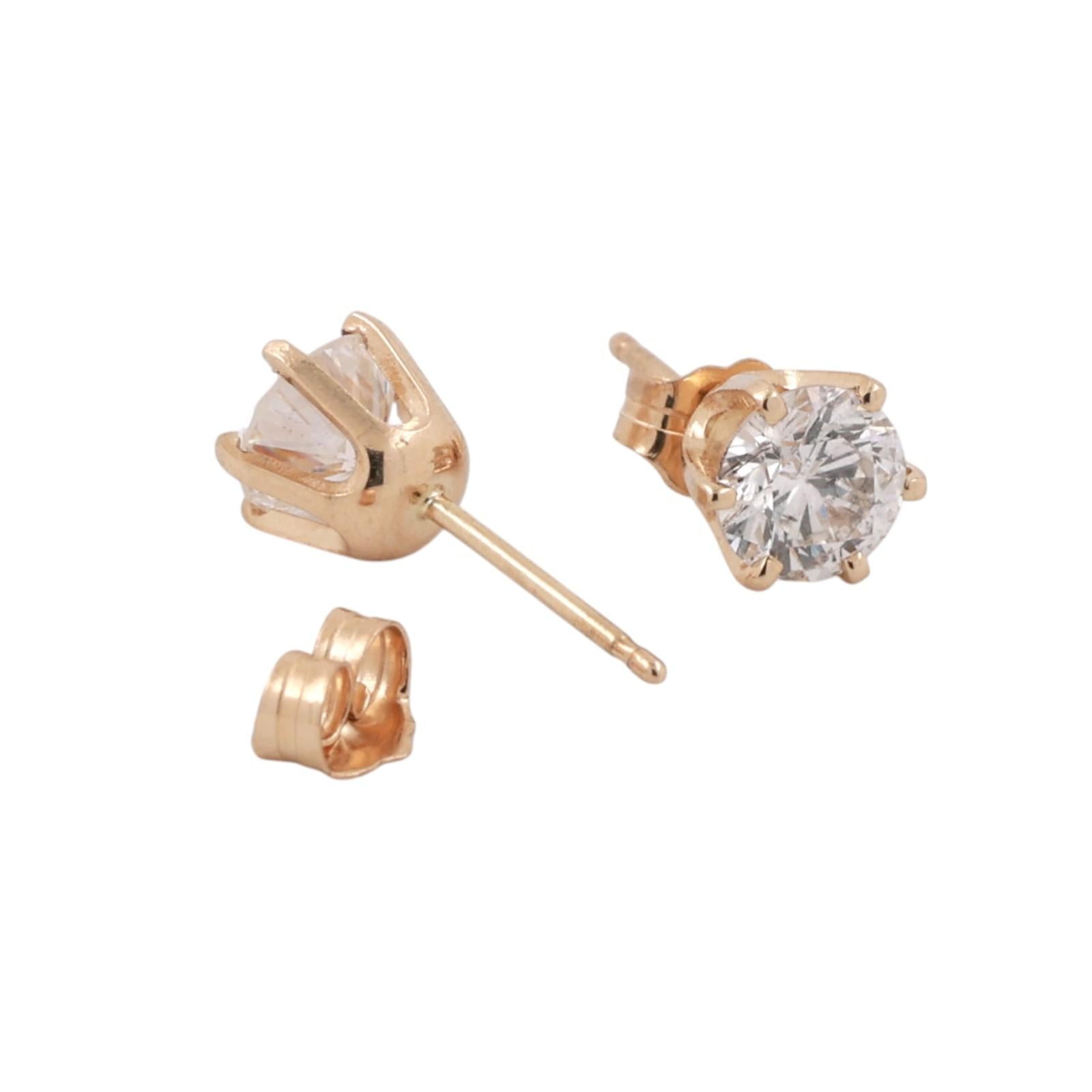 1.25ctw Diamond Stud Earrings 14K Yellow Gold Round Brilliant 6 Prong