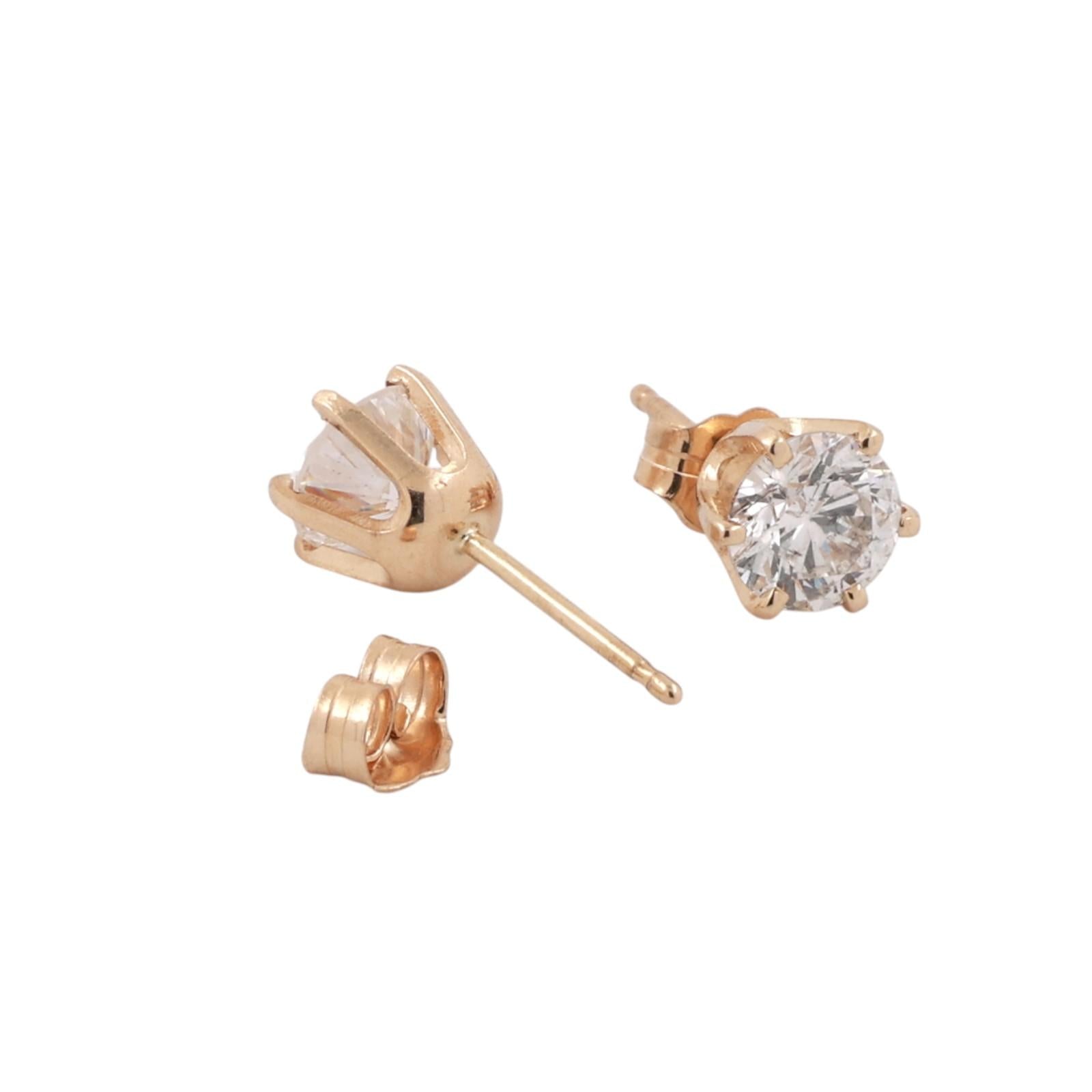 1.25ctw Diamond Stud Earrings 14K Yellow Gold Round Brilliant 6 Prong