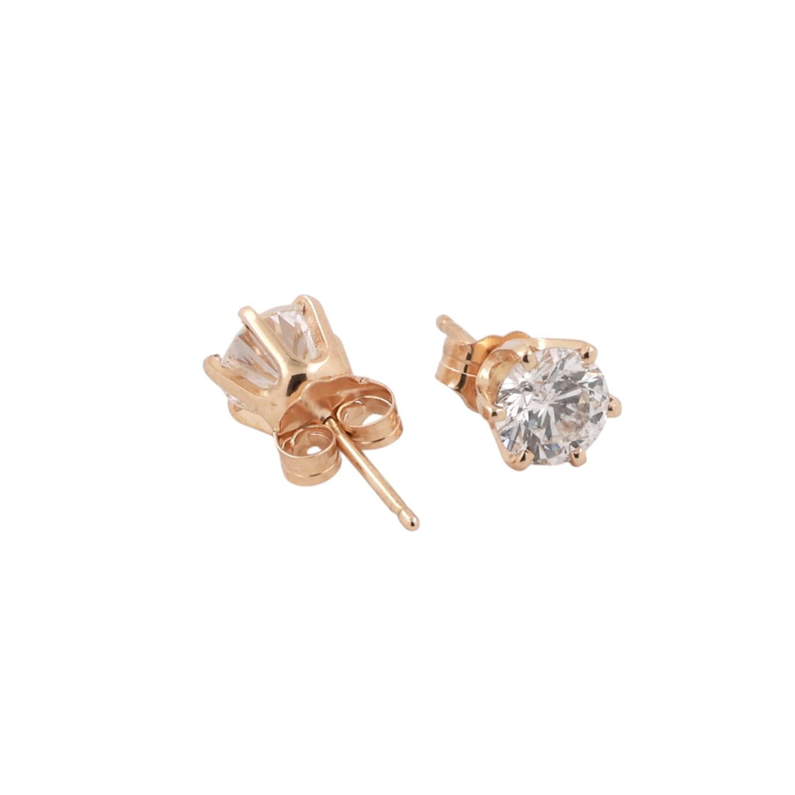 1.25ctw Diamond Stud Earrings 14K Yellow Gold Round Brilliant 6 Prong
