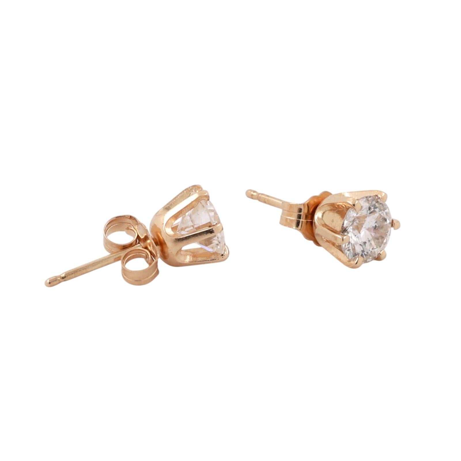 1.25ctw Diamond Stud Earrings 14K Yellow Gold Round Brilliant 6 Prong