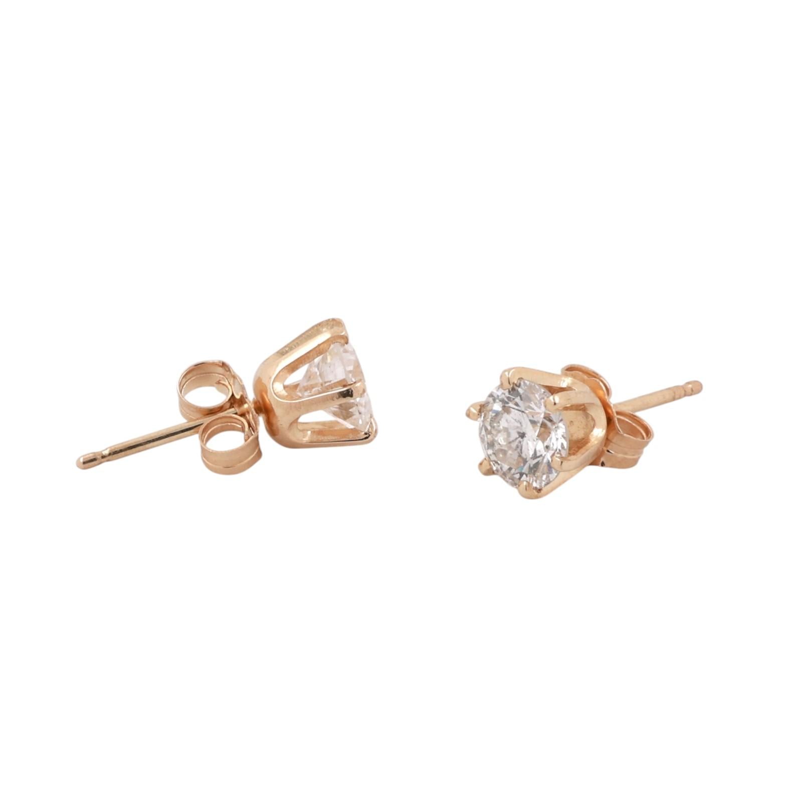 1.25ctw Diamond Stud Earrings 14K Yellow Gold Round Brilliant 6 Prong