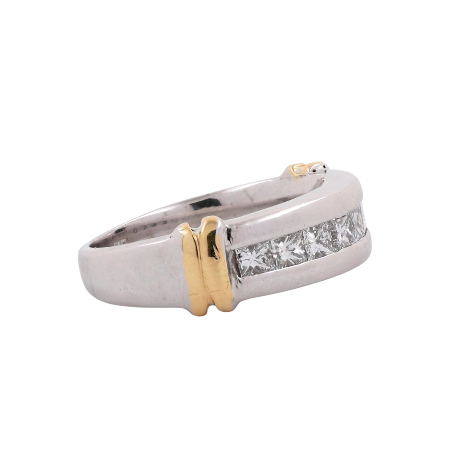 14K Two-Tone Gold 0.75ctw Princess Cut Diamond Channel Band Ring Size 8