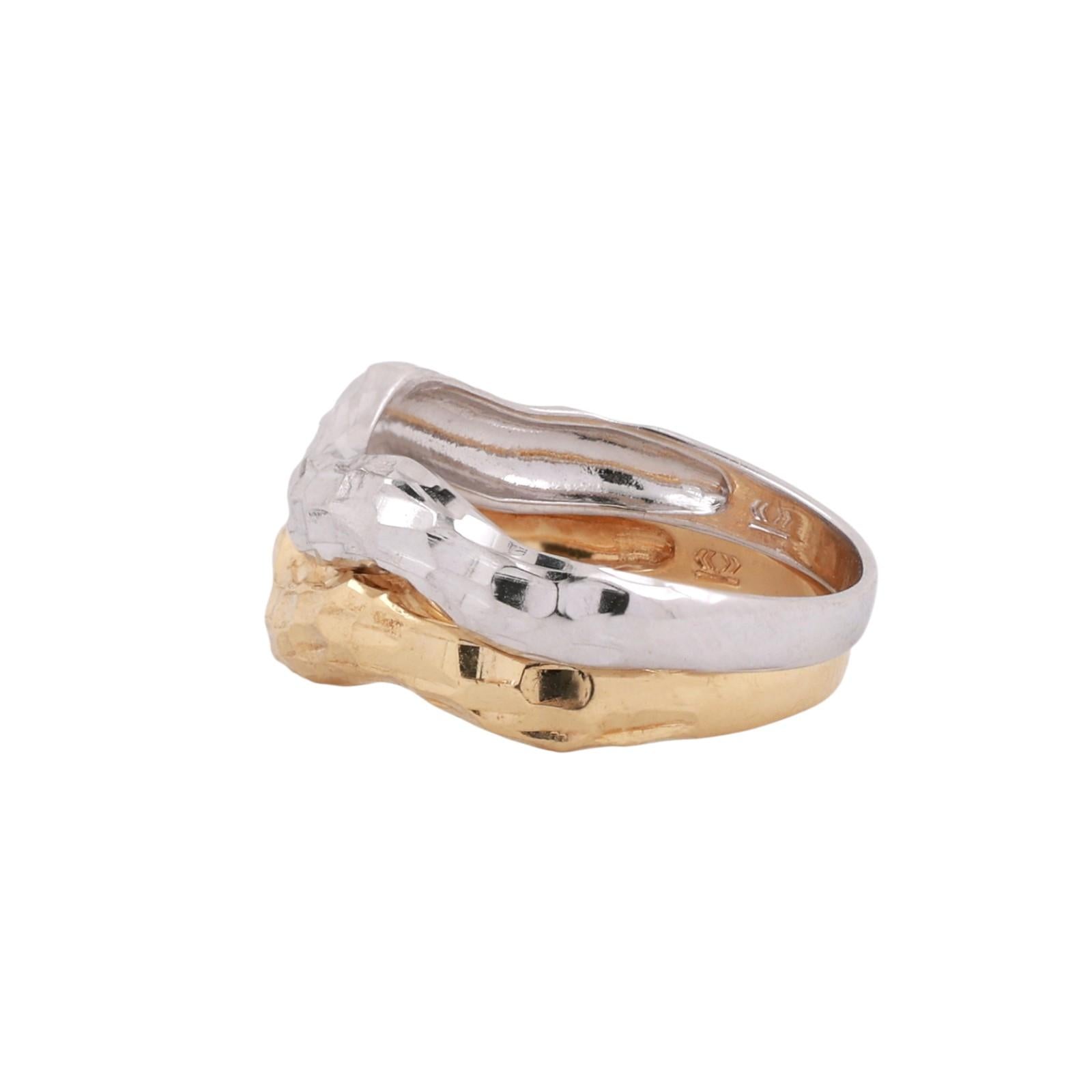 Italian Two Tone Gold Hammered Stacking Rings 18K White Yellow Gold Size 7