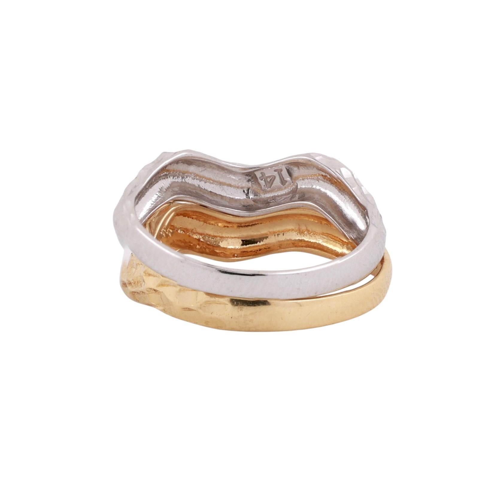 Italian Two Tone Gold Hammered Stacking Rings 18K White Yellow Gold Size 7