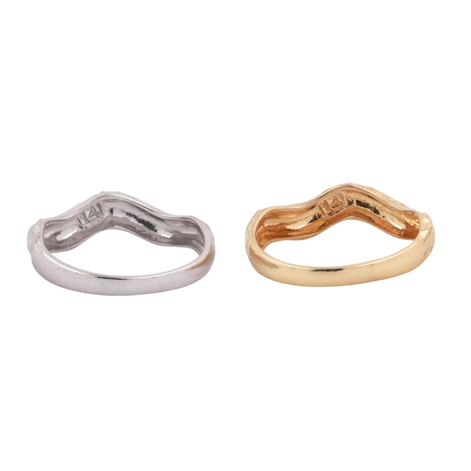 Italian Two Tone Gold Hammered Stacking Rings 18K White Yellow Gold Size 7
