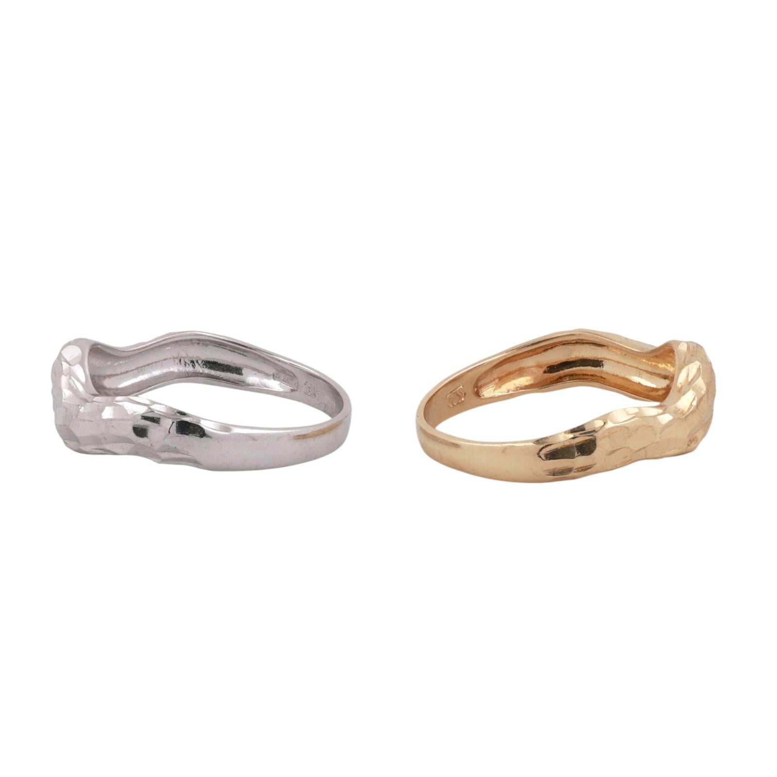 Italian Two Tone Gold Hammered Stacking Rings 18K White Yellow Gold Size 7
