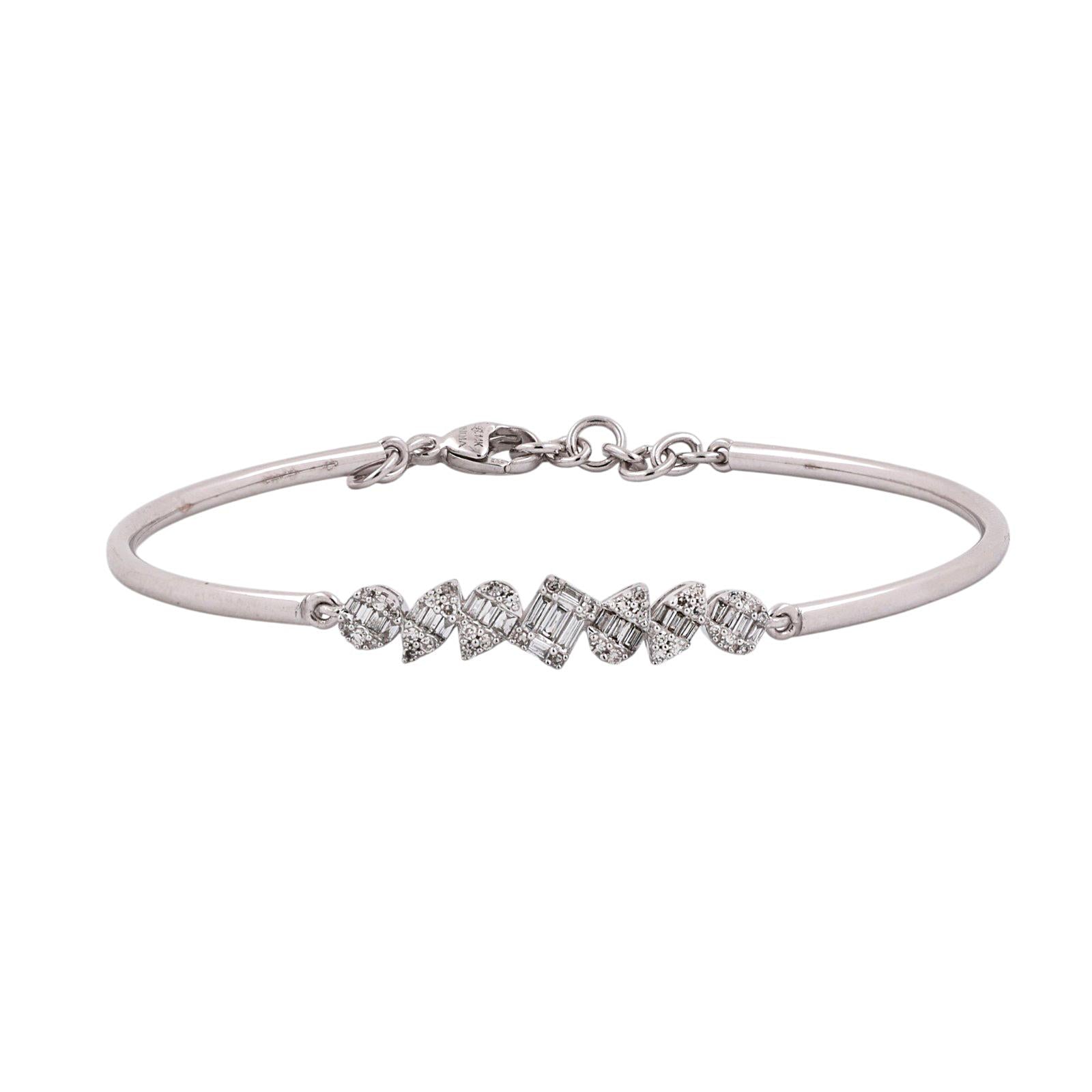 14K White Gold Diamond Bangle Bracelet 0.65CT TW Mixed Cut Estate 6.75"