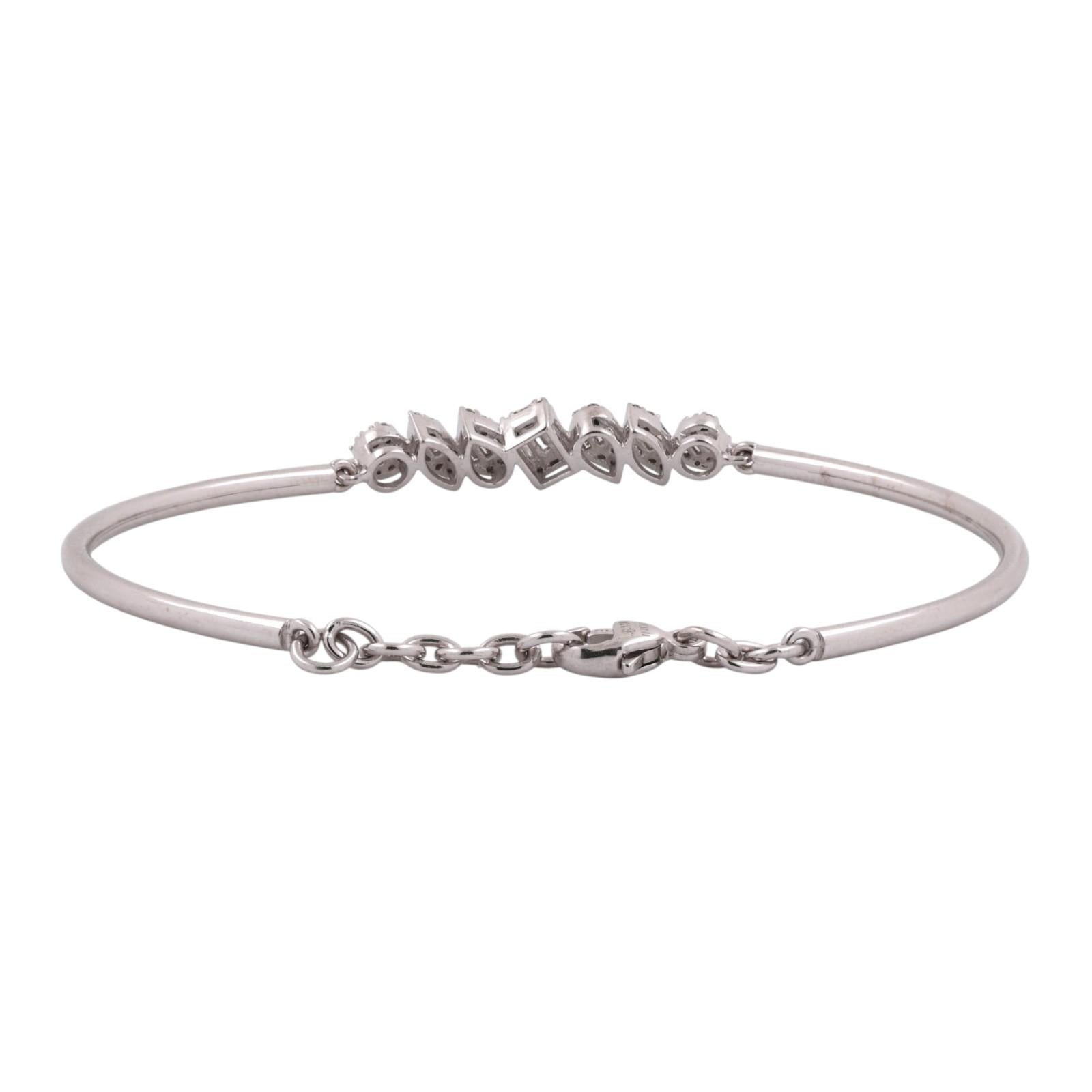 14K White Gold Diamond Bangle Bracelet 0.65CT TW Mixed Cut Estate 6.75"