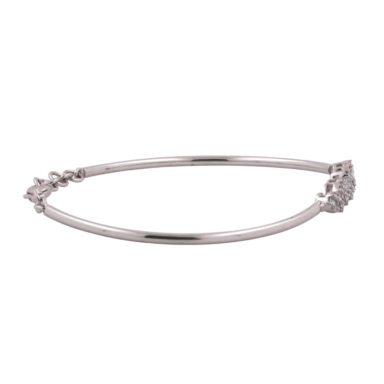 14K White Gold Diamond Bangle Bracelet 0.65CT TW Mixed Cut Estate 6.75"